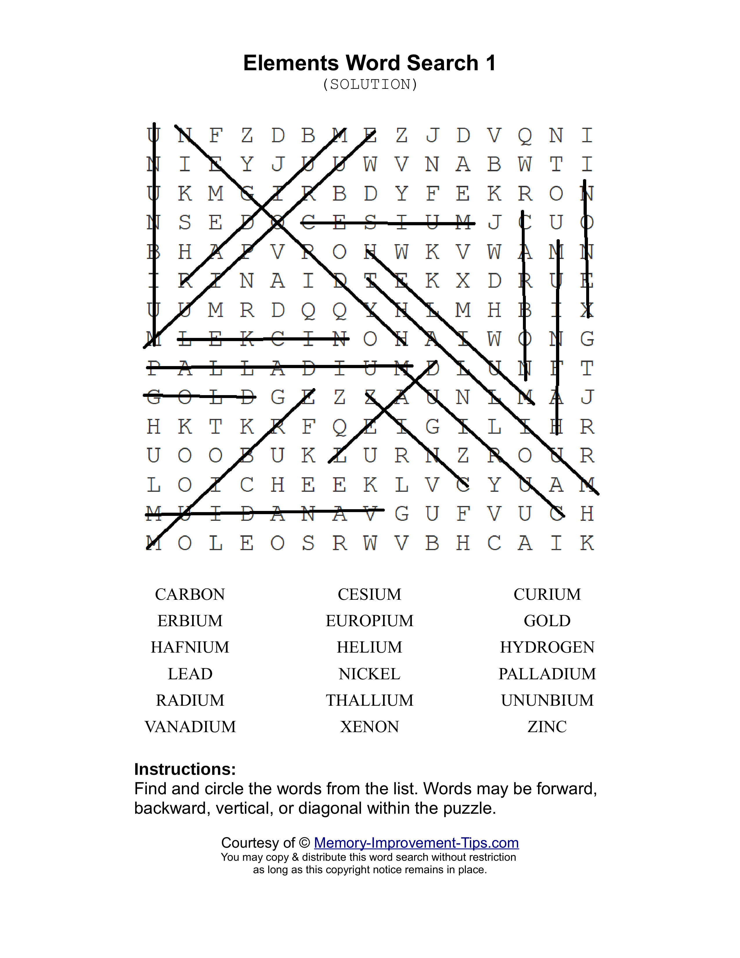 Elements 1 word search printable solution