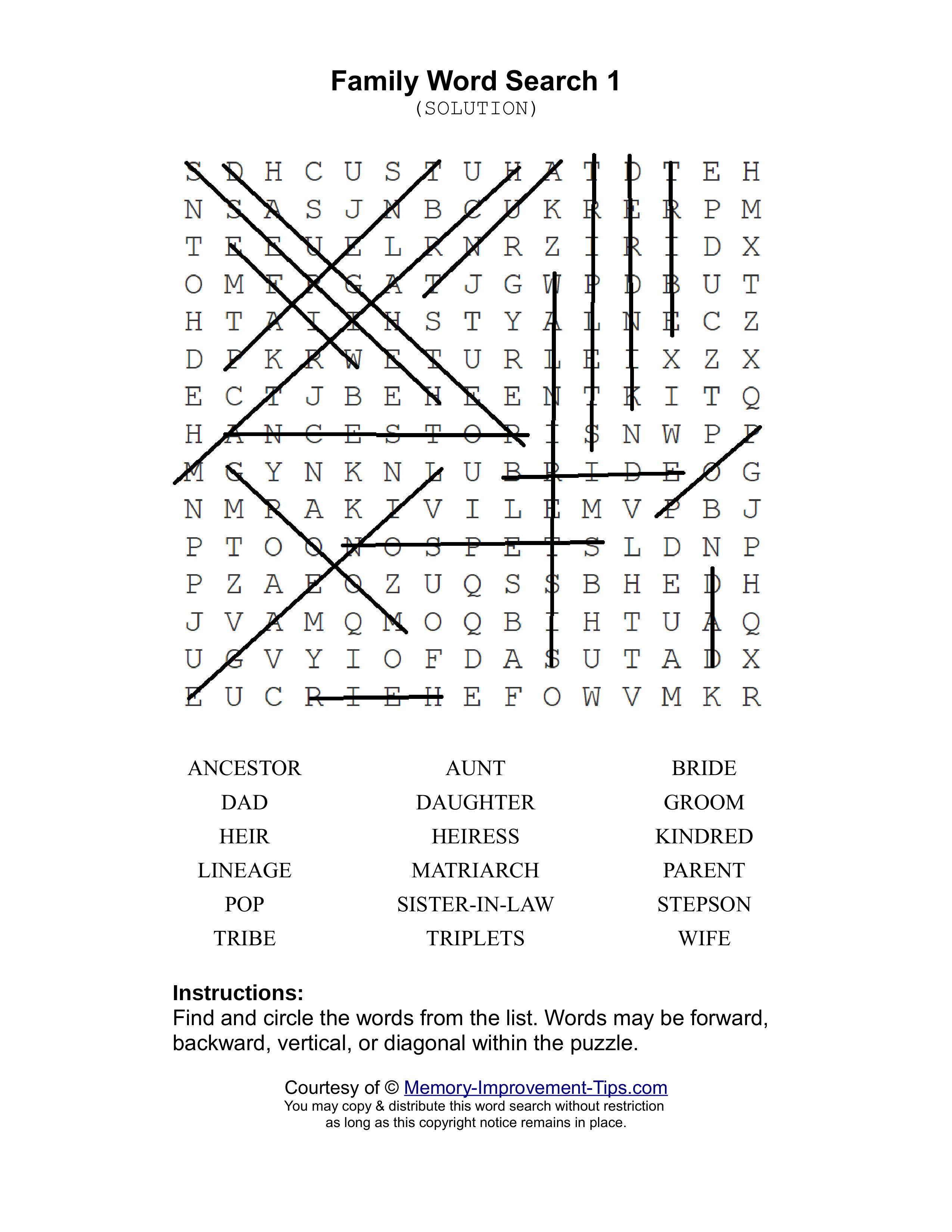 Family 1 word search printable solution