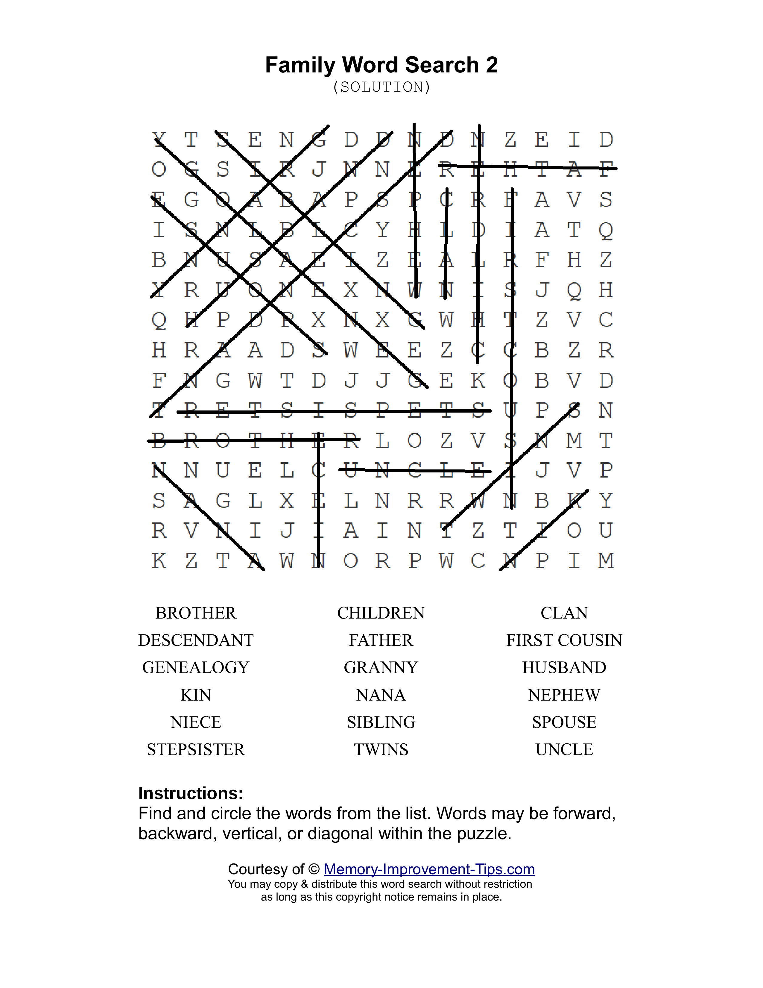 Family 2 word search printable solution