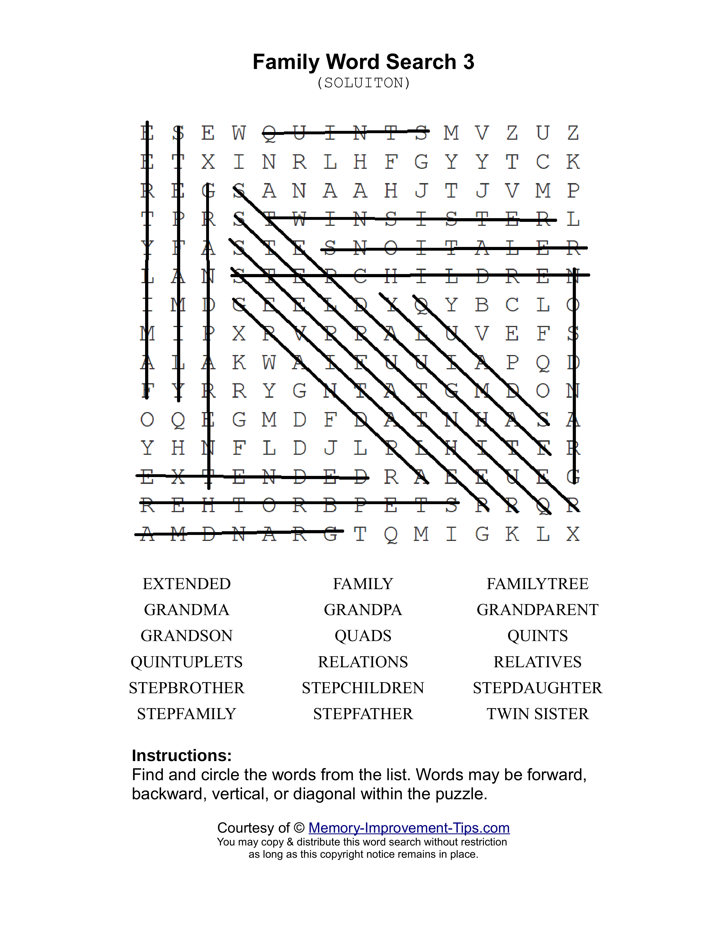 Family 3 word search printable solution
