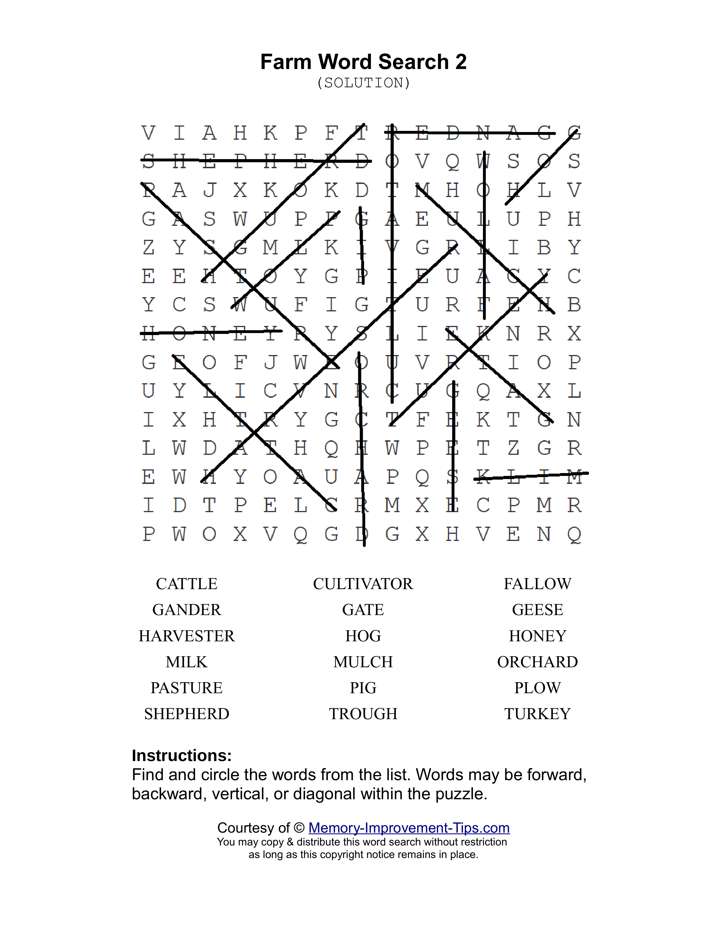 Farm 2 word search printable solution