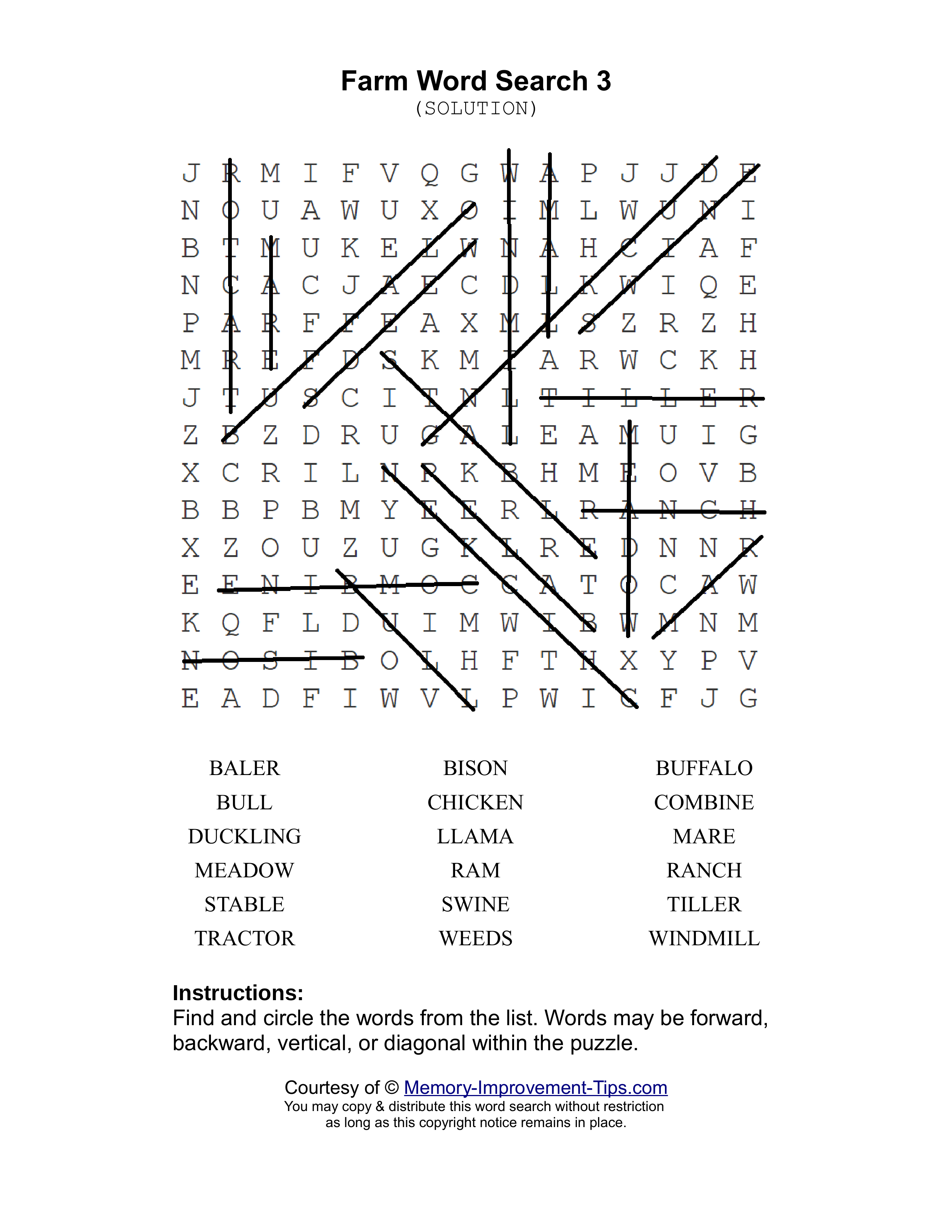 Farm 3 word search printable solution