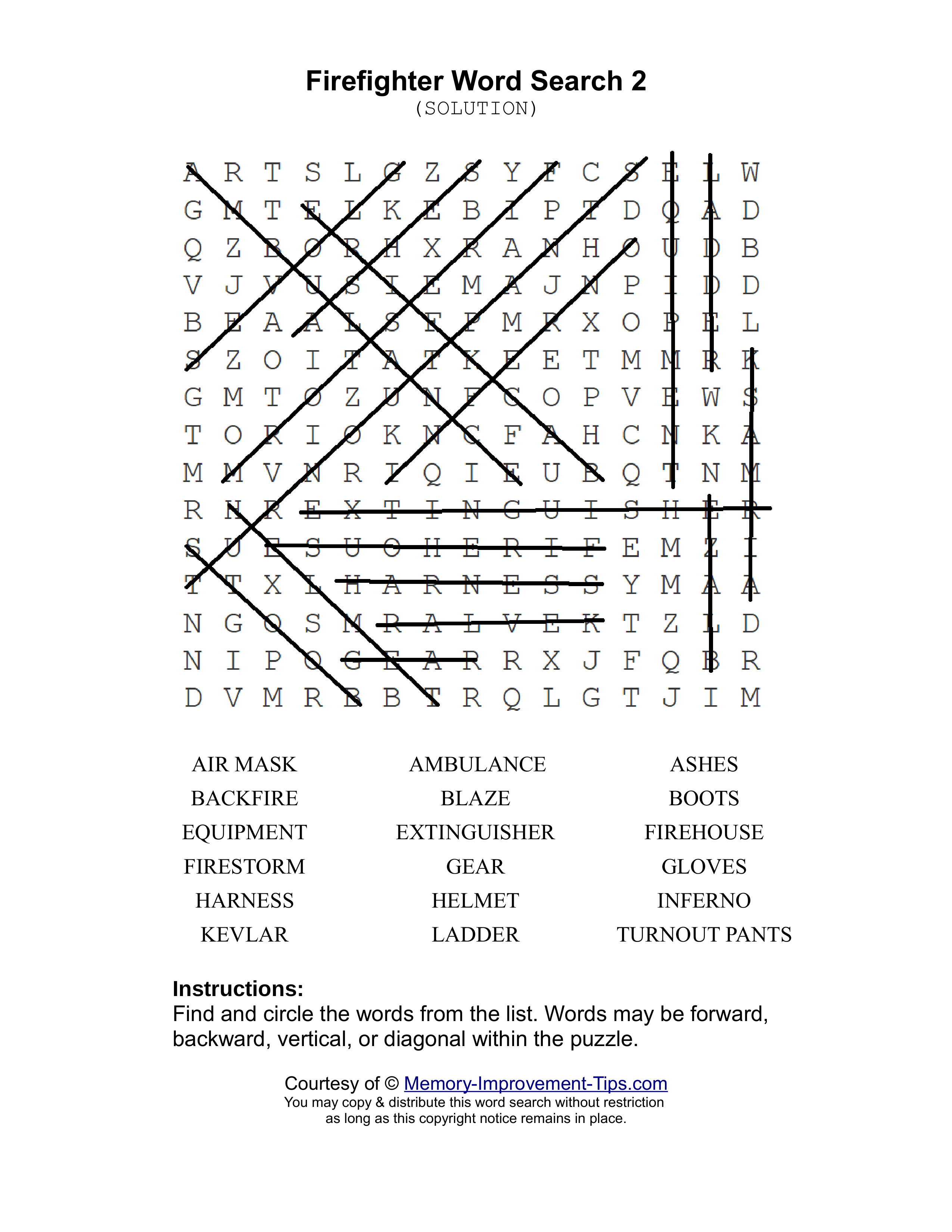 Firefighting 2 word search printable solution