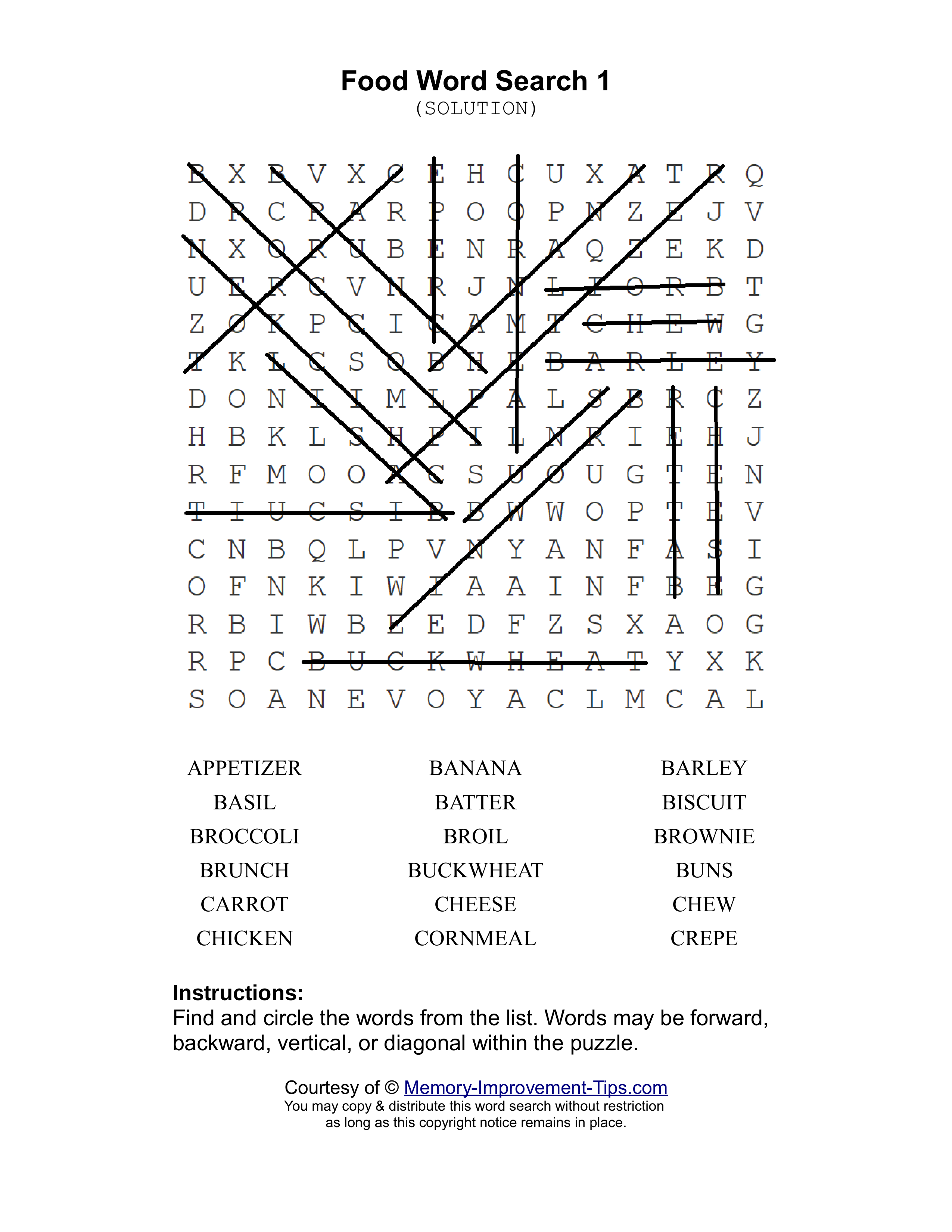 Food 1 word search printable solution