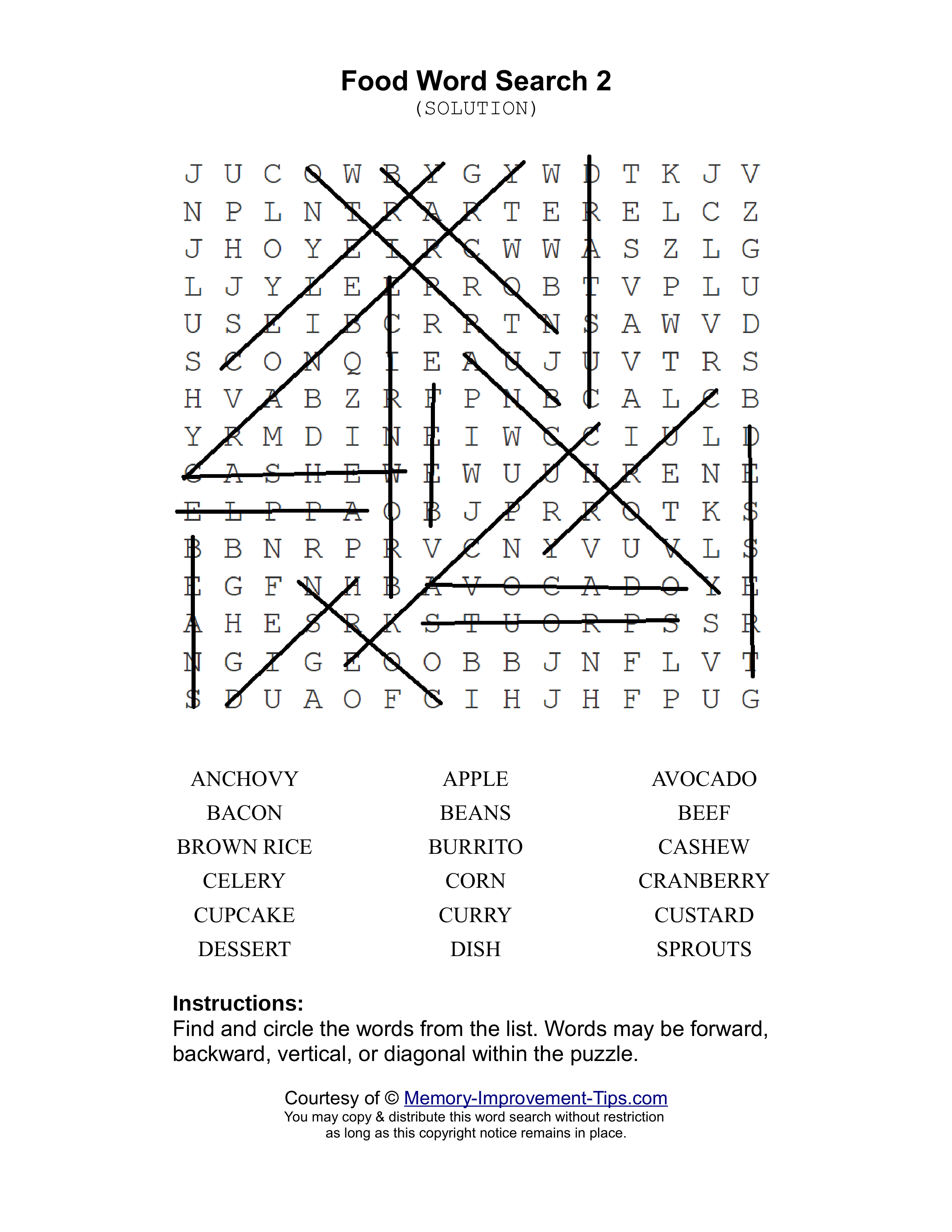 Food 2 word search printable solution
