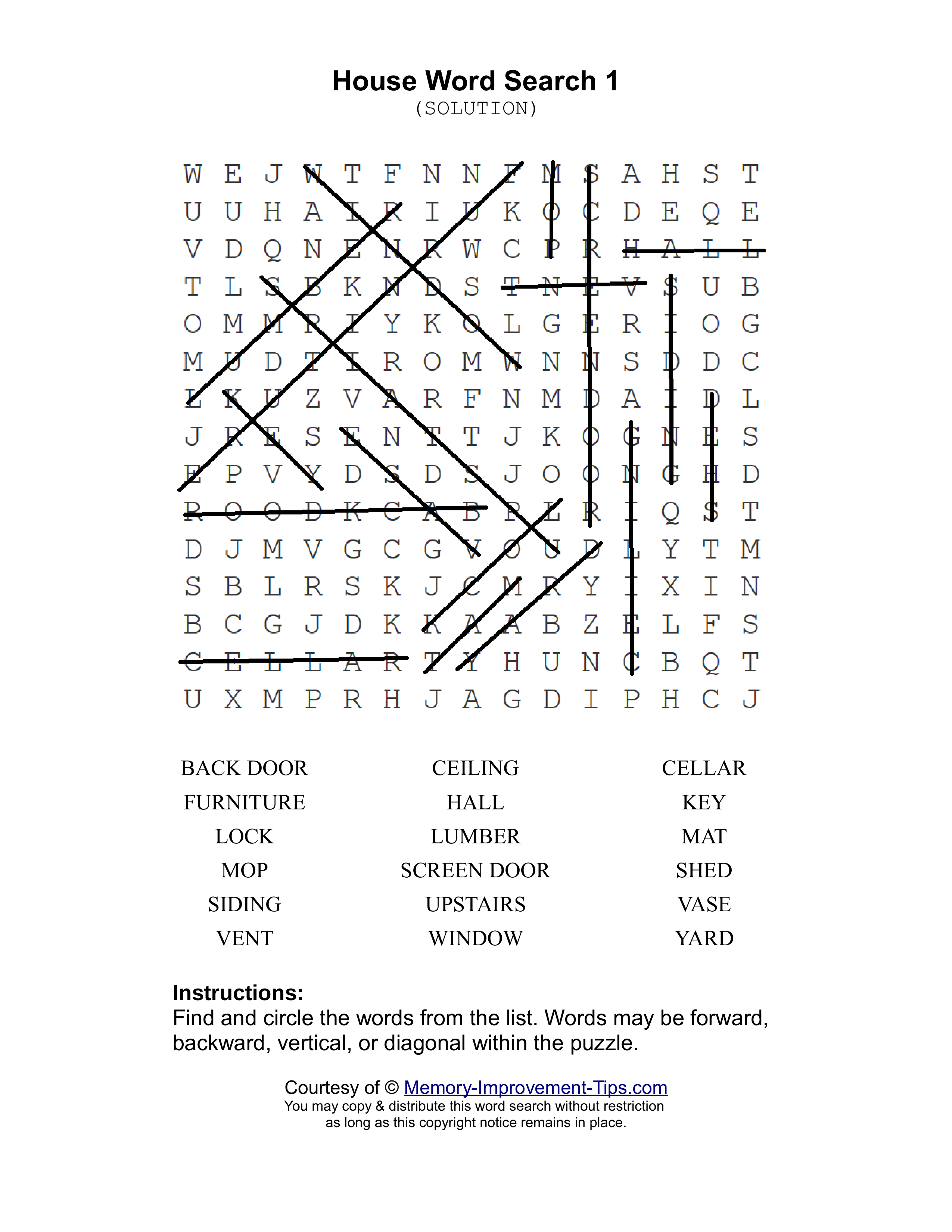 House 1 word search printable solution