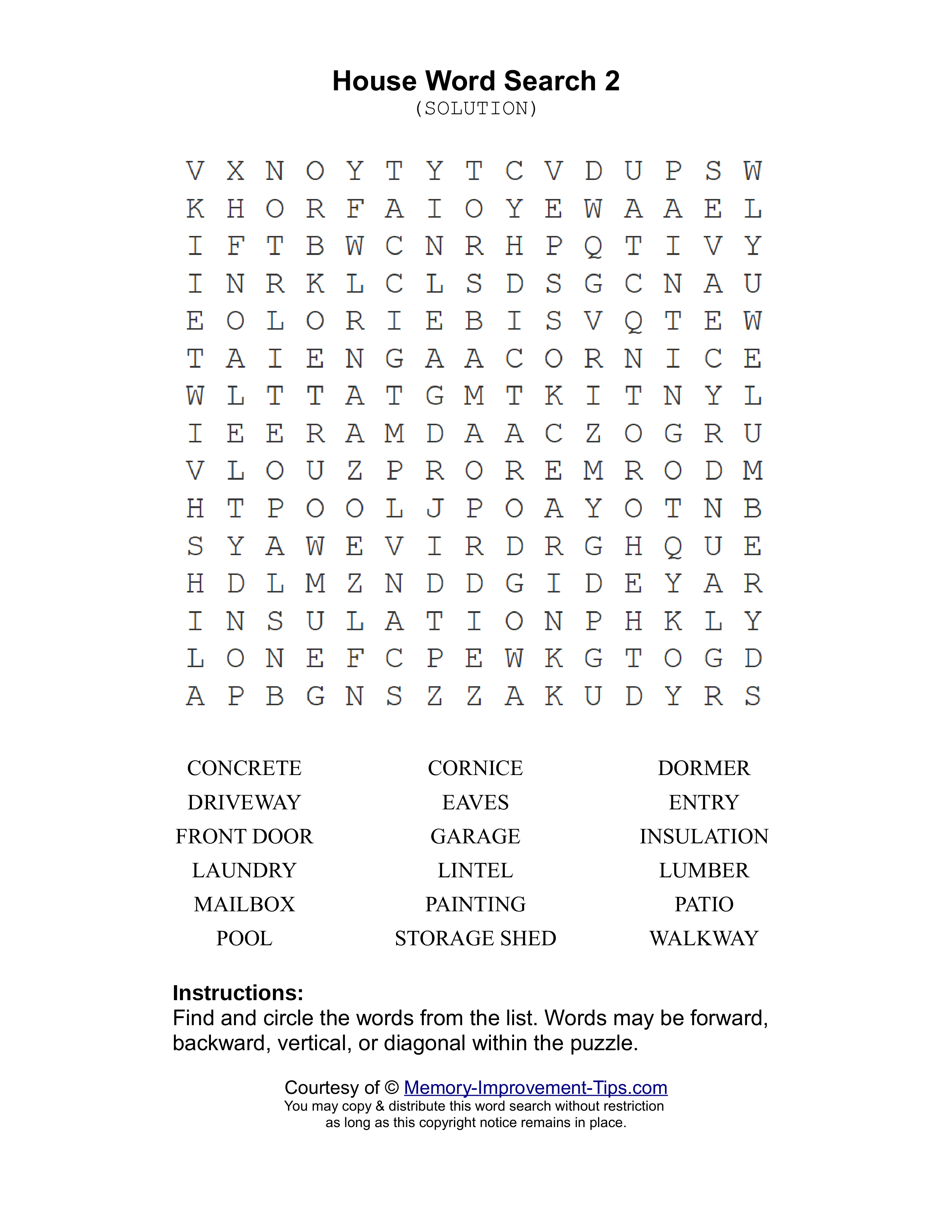House 2 word search printable solution