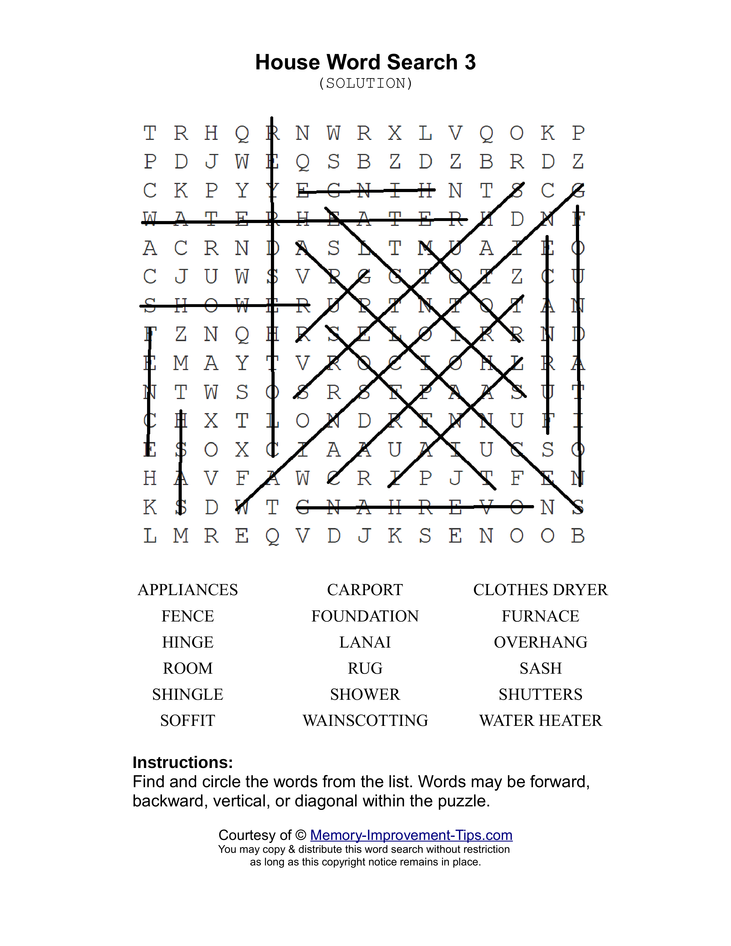 House 3 word search printable solution