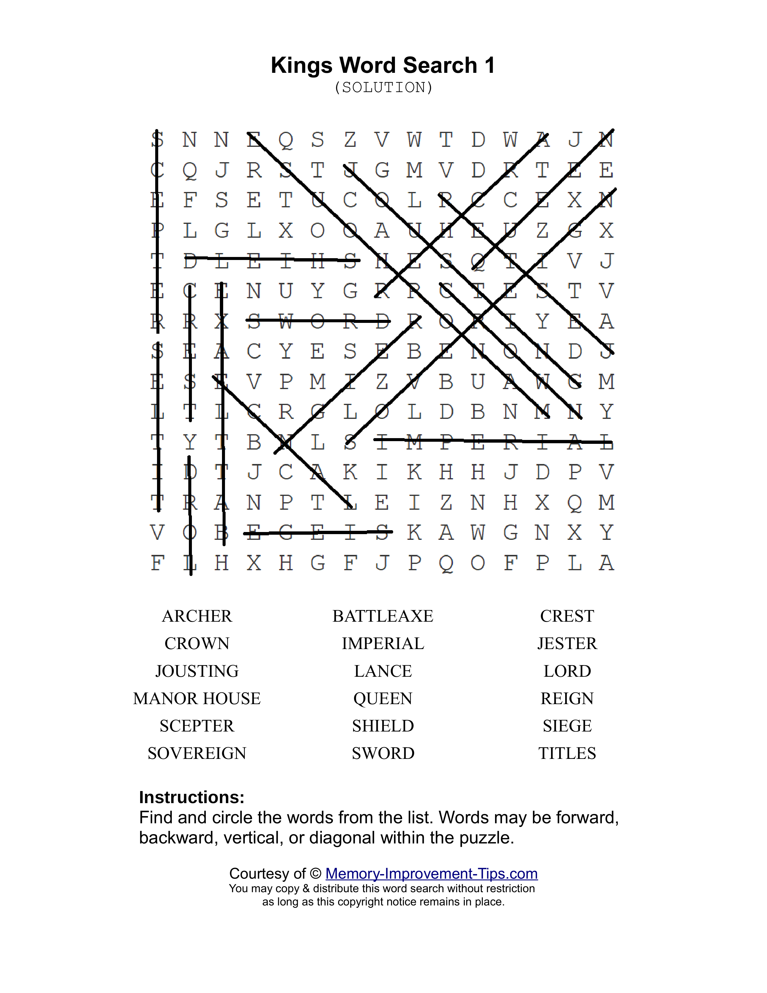 Kings 1 word search printable solution
