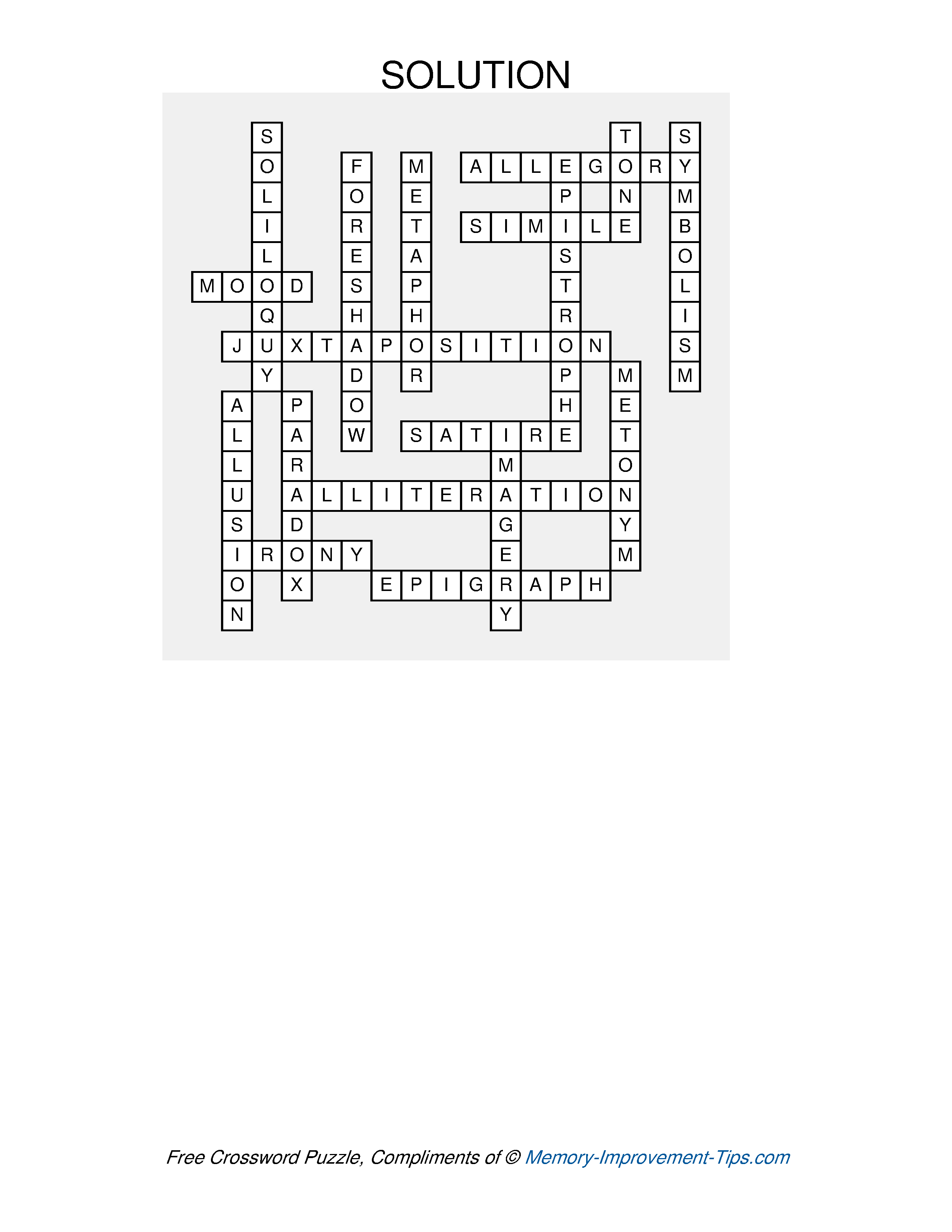 Answer key for the Literary Terms Crossword Puzzle