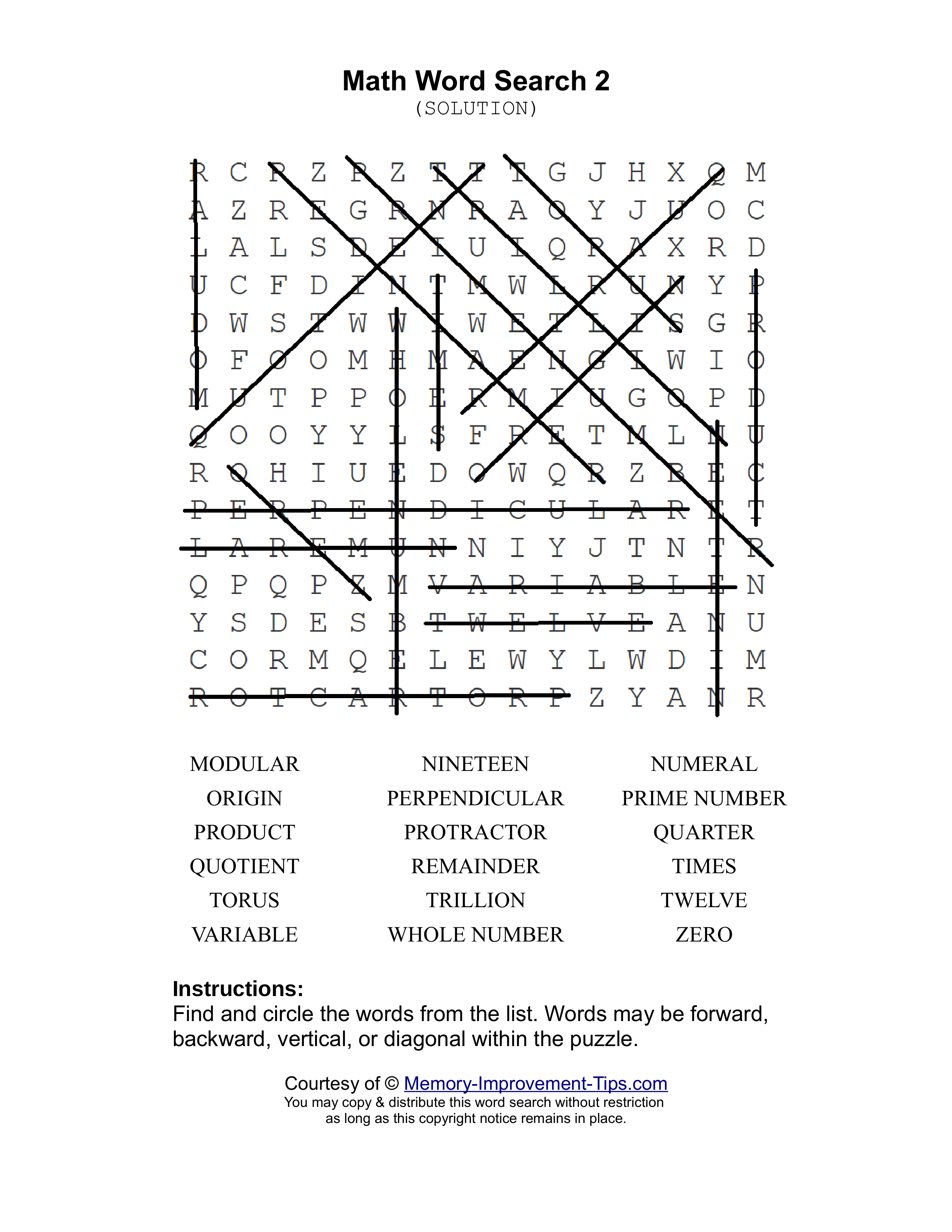Math 2 word search printable solution