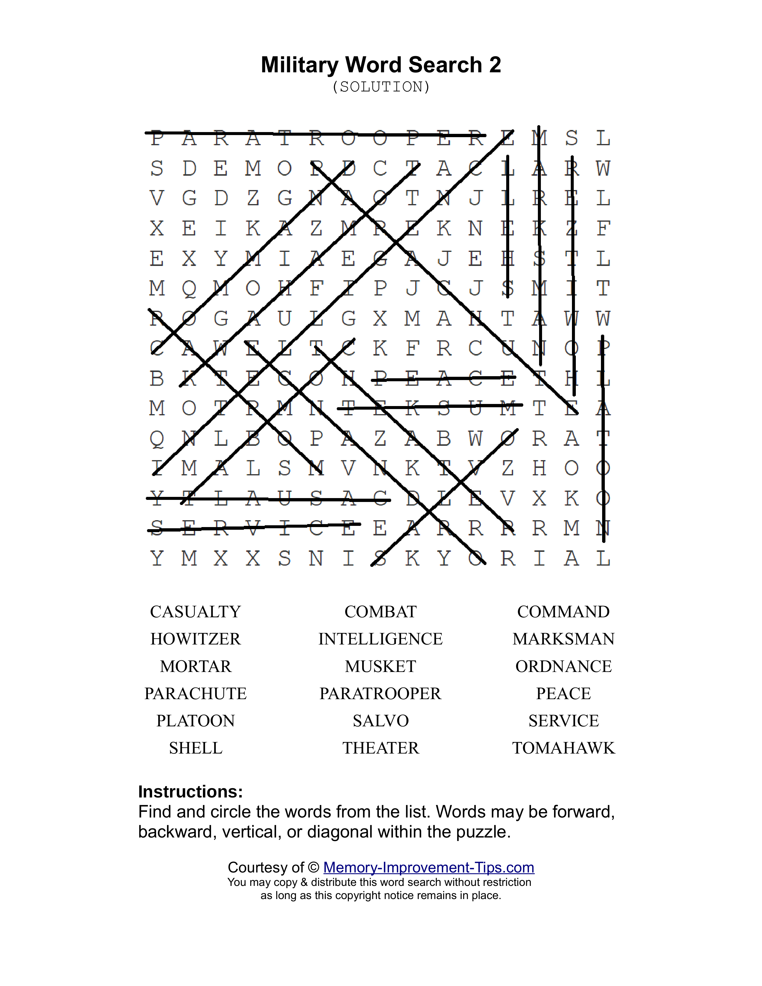 Military 2 word search printable solution
