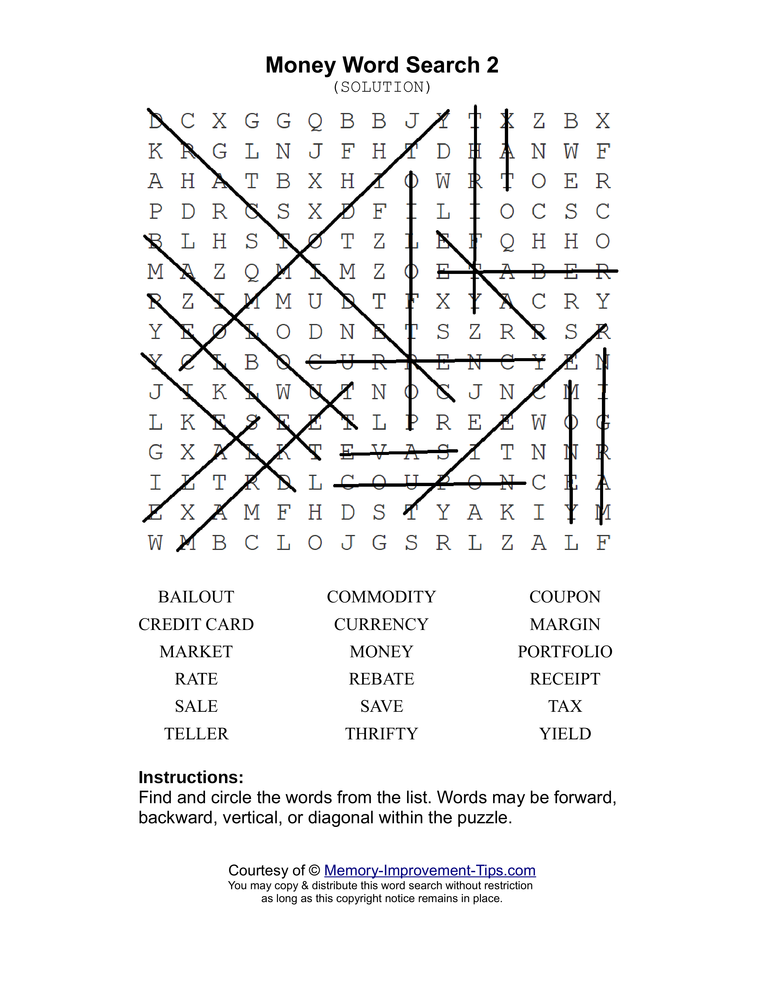 Money 2 word search printable solution