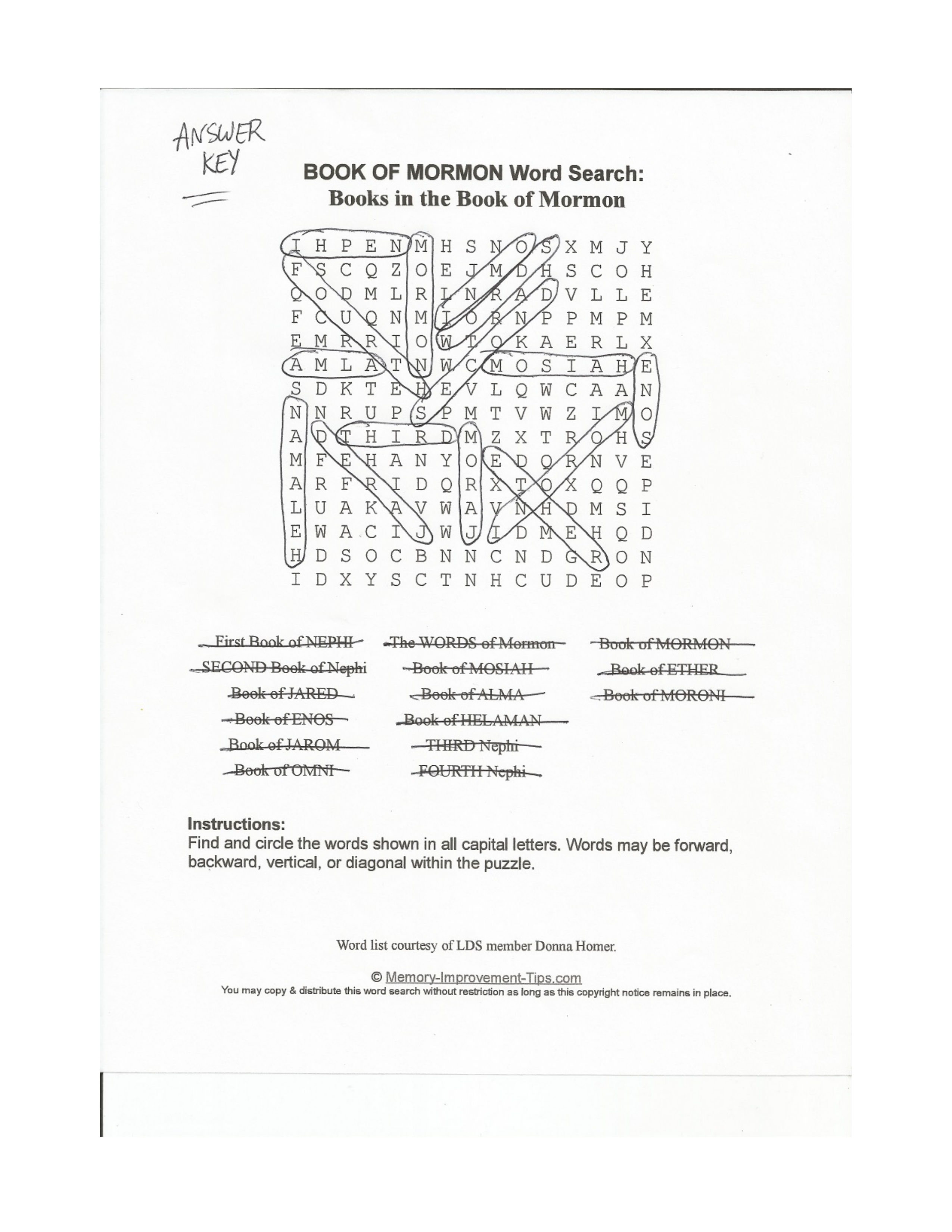 Books in the Book of Mormon Word Search printable solution