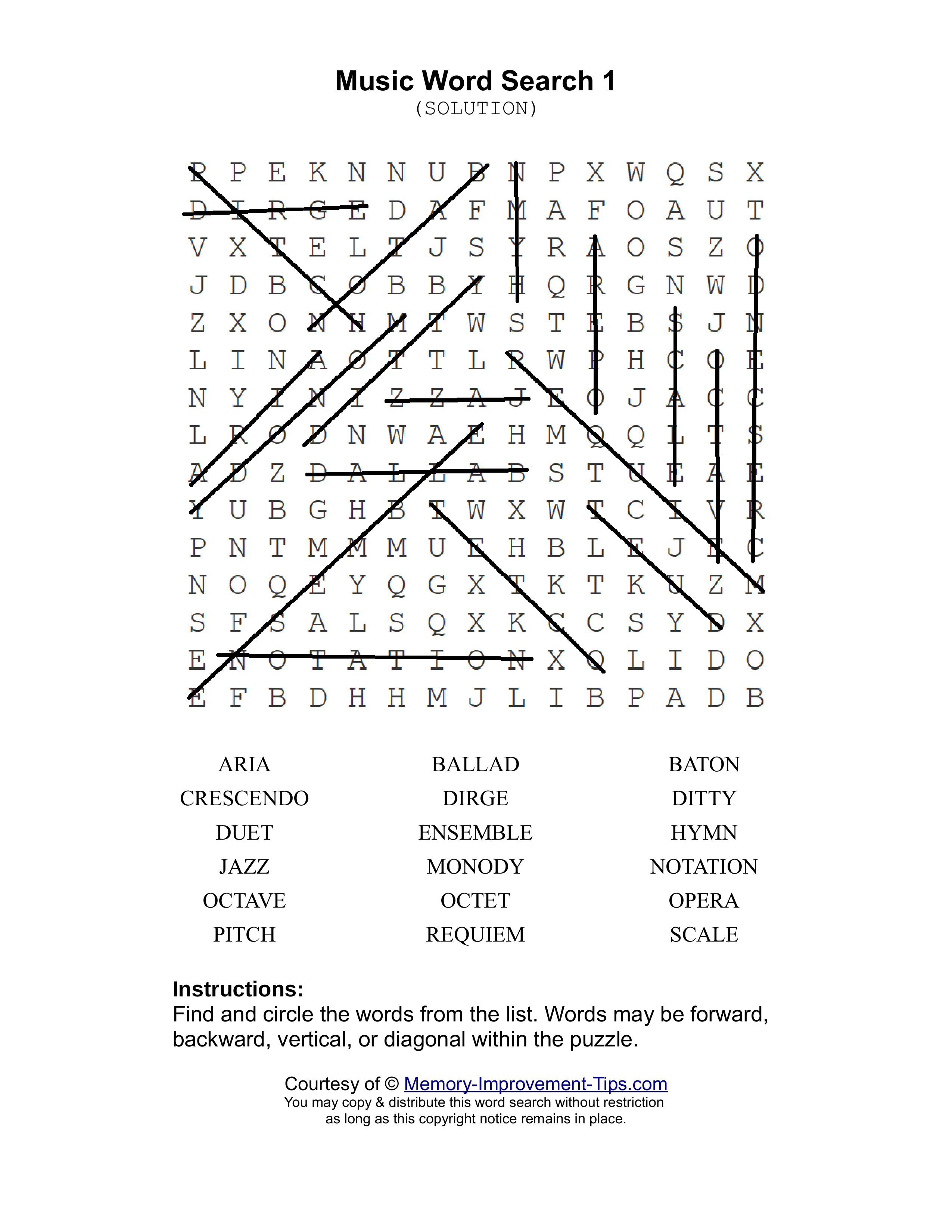 Music 1 word search printable solution