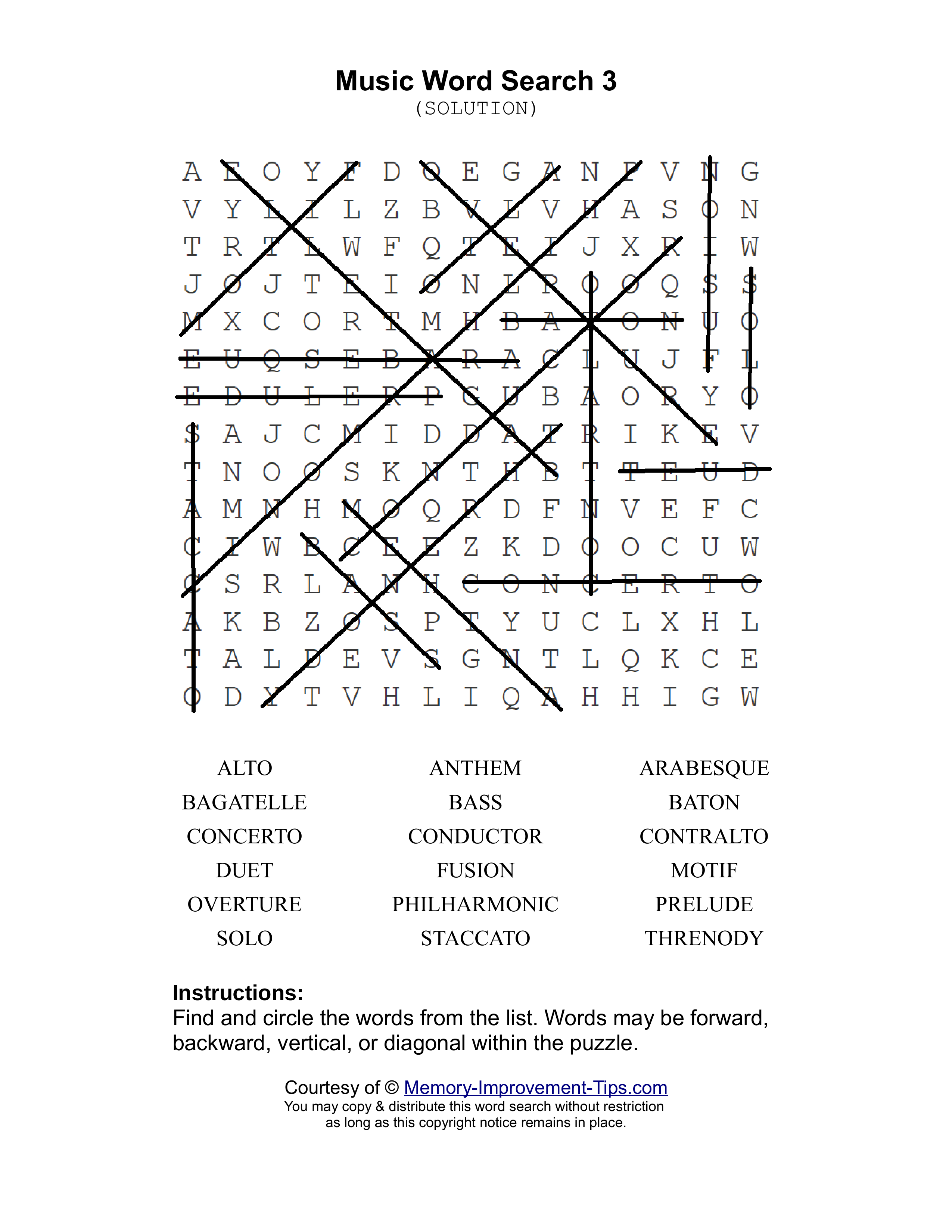 Music 3 word search printable solution
