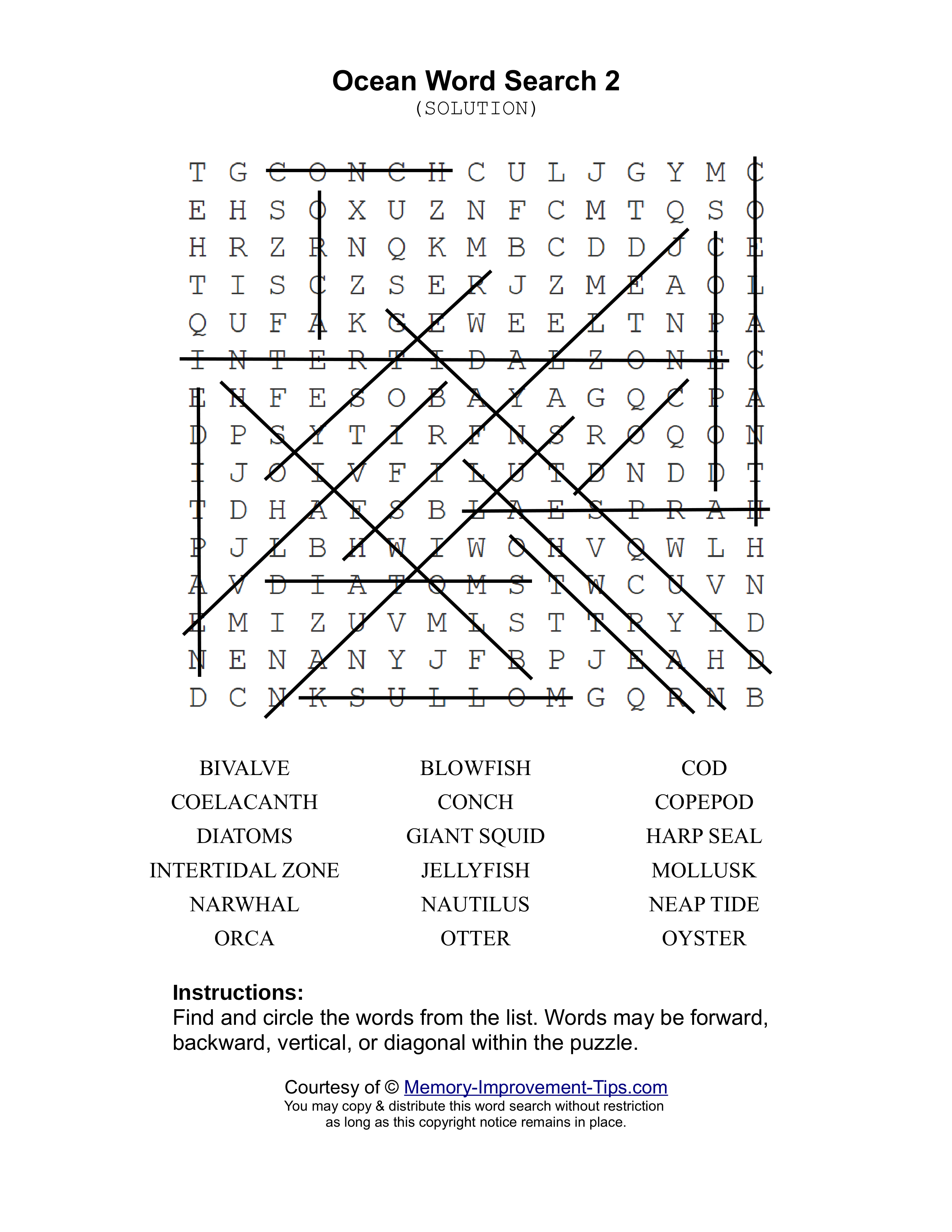 Ocean 2 word search printable solution