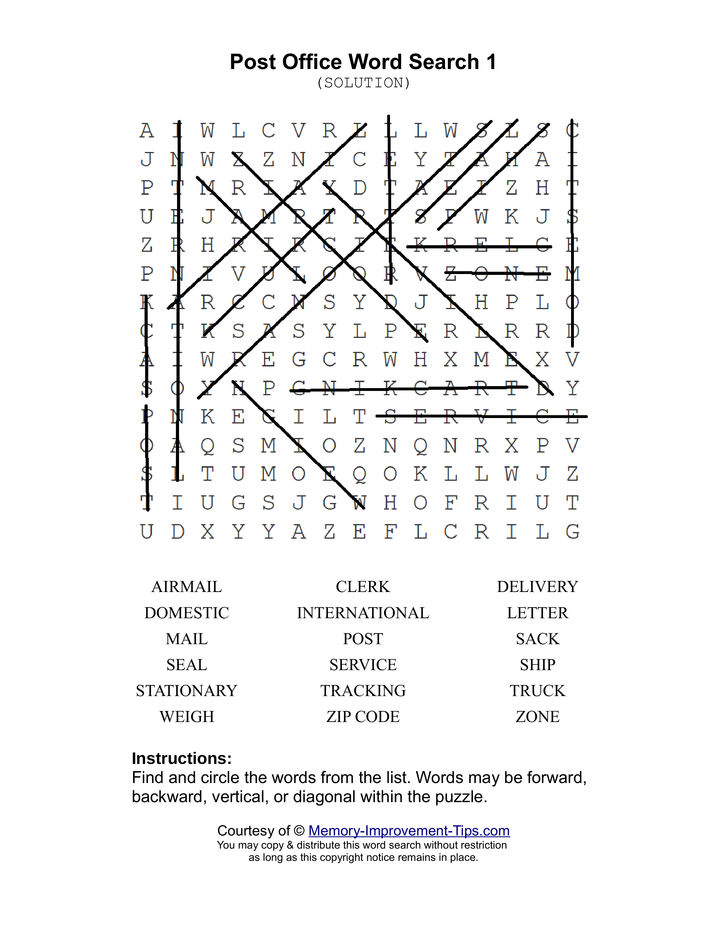 Post Office 1 word search printable solution