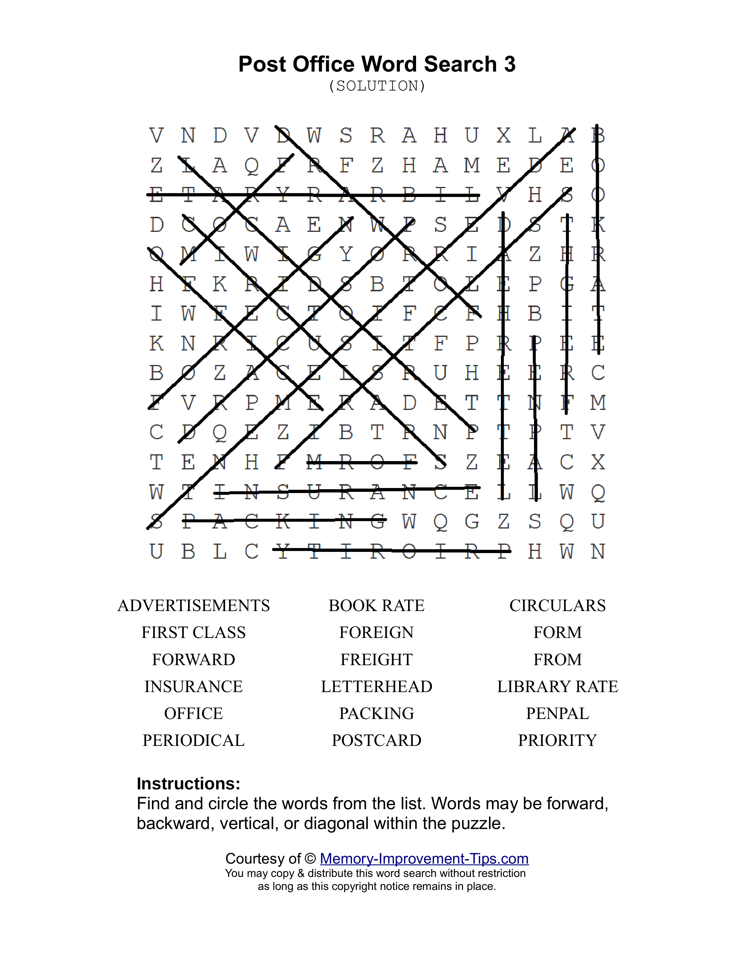 Post Office 3 word search printable solution