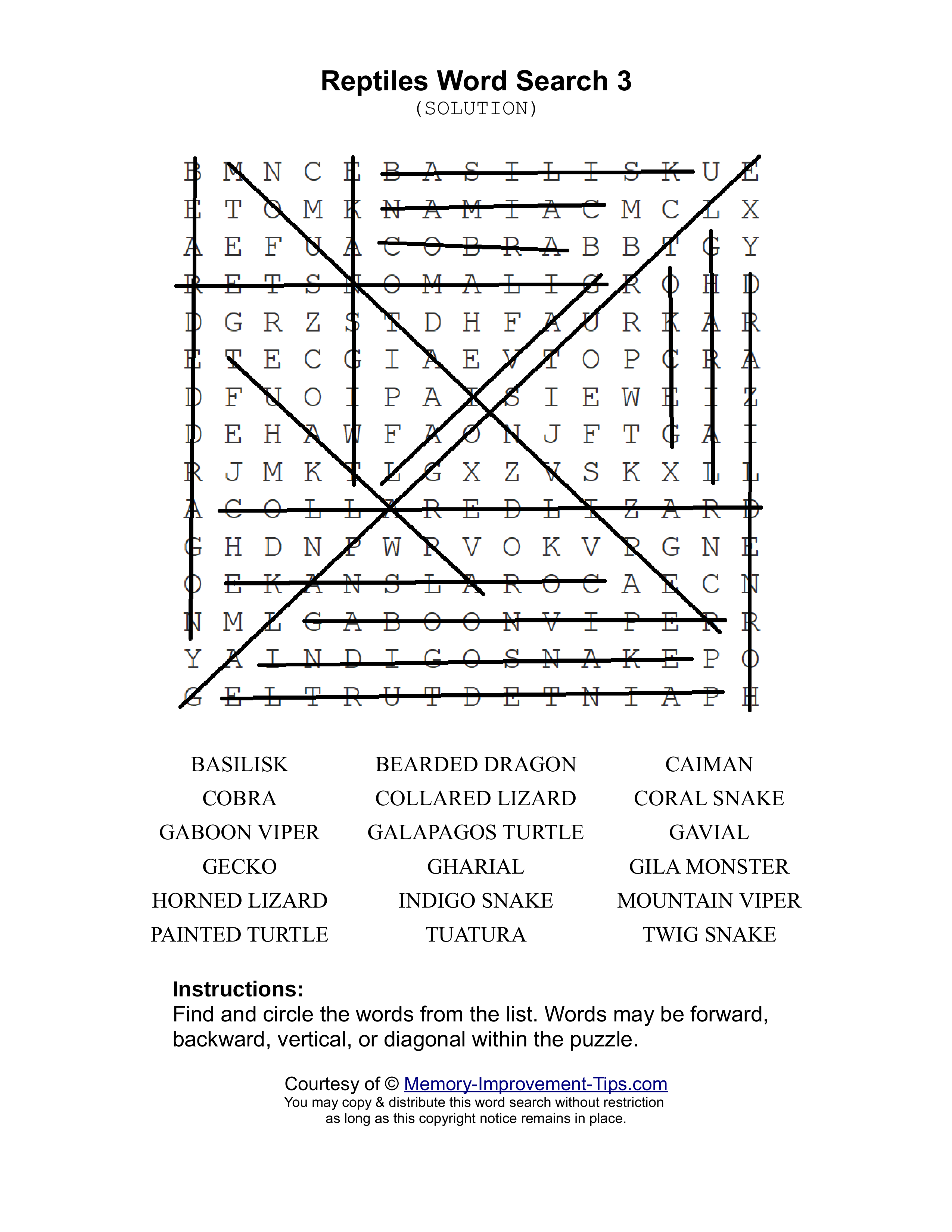 Reptiles 3 word search printable solution