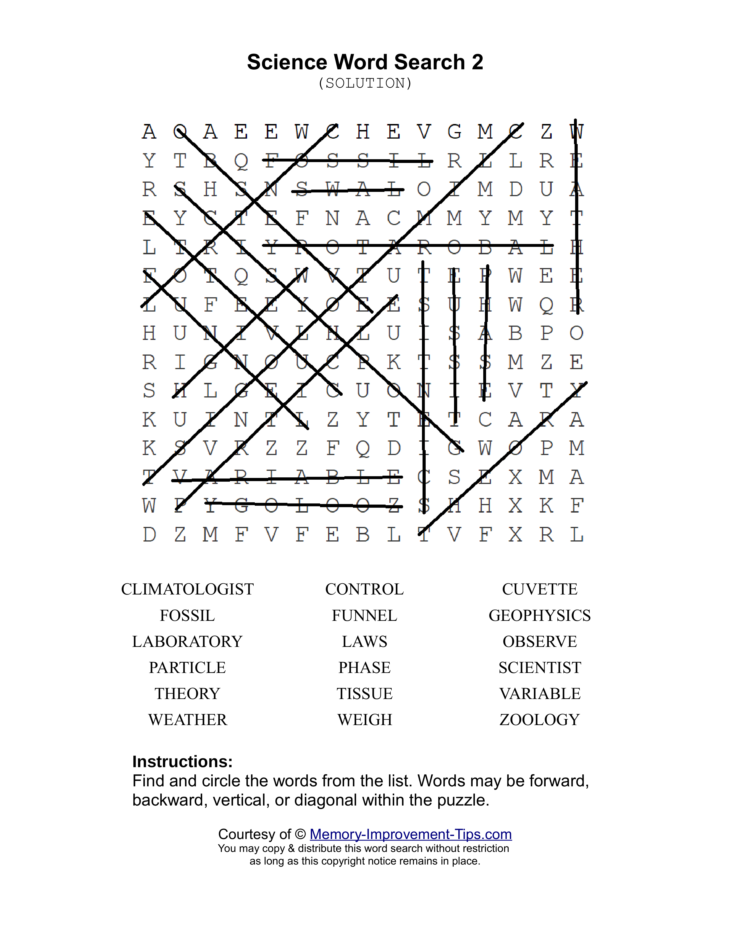 Science 2 word search printable solution