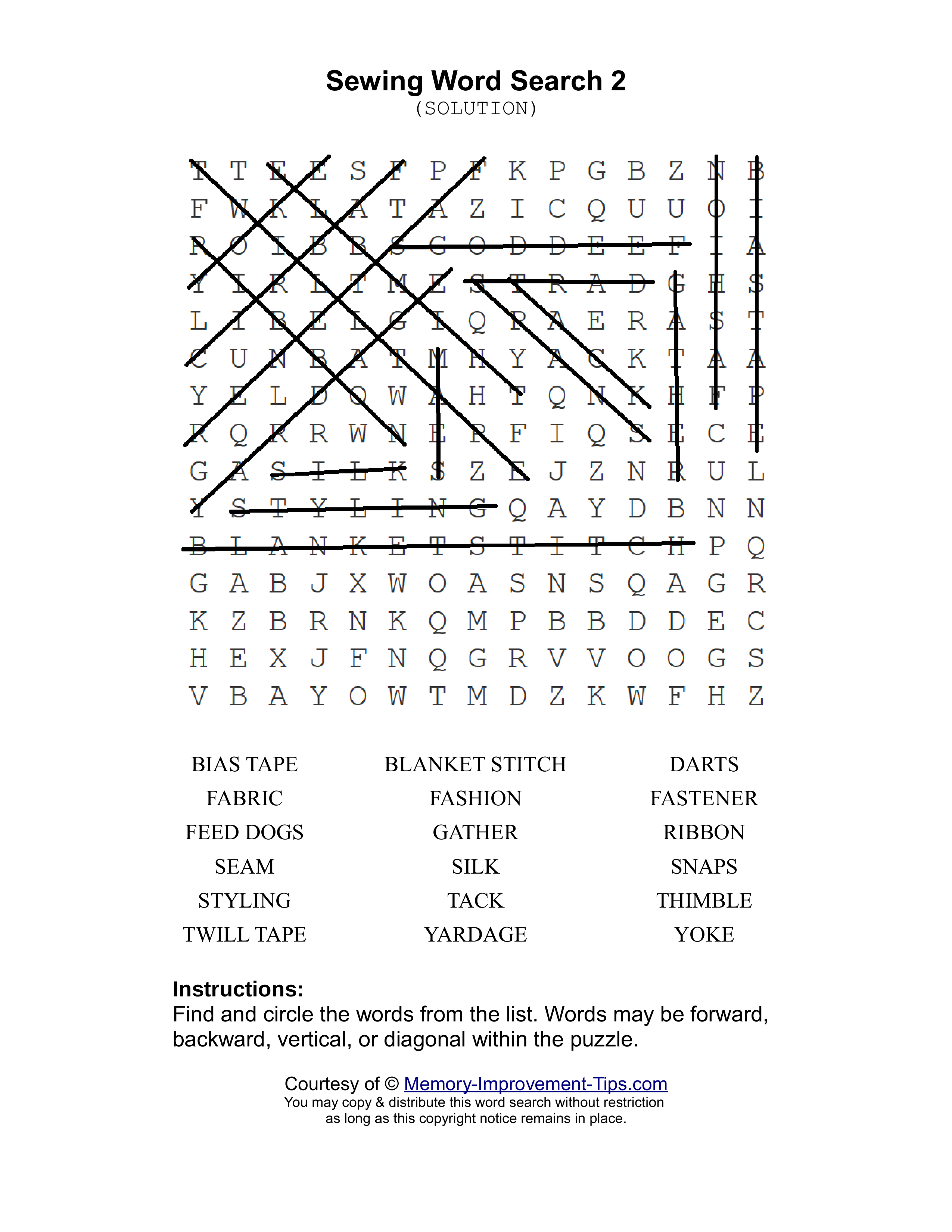 Sewing 2 word search printable solution