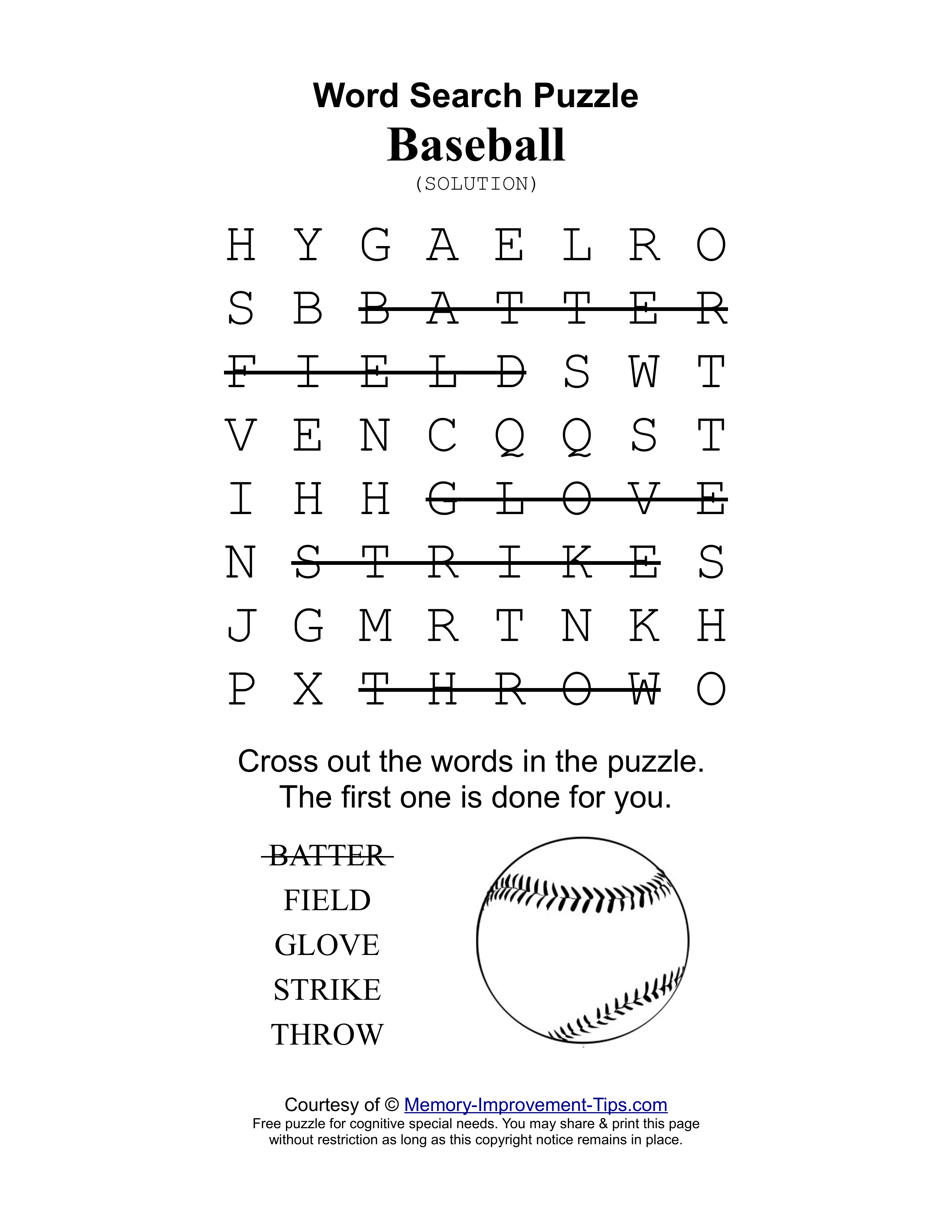 Baseball special needs word search printable solution