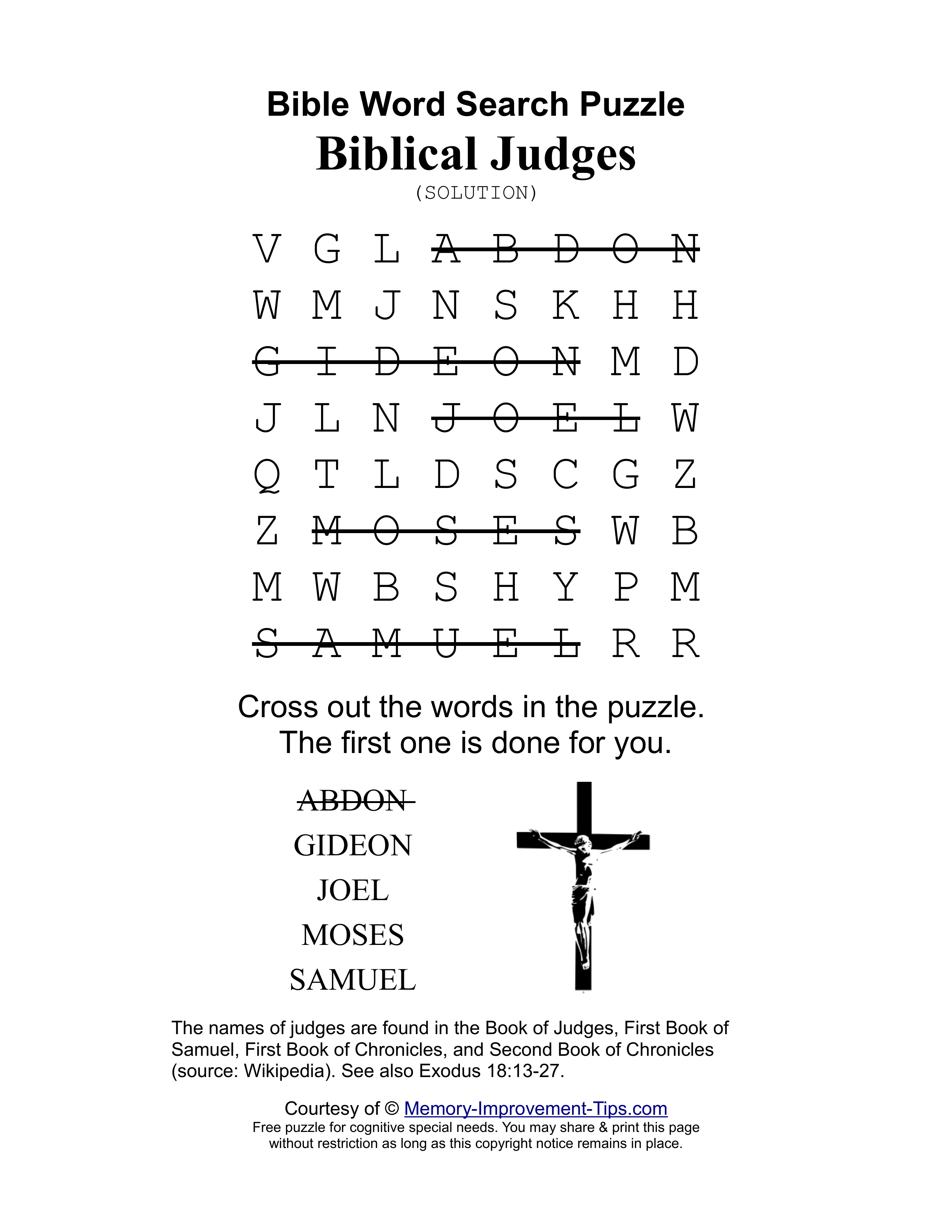 Biblical Judges special needs word search printable solution