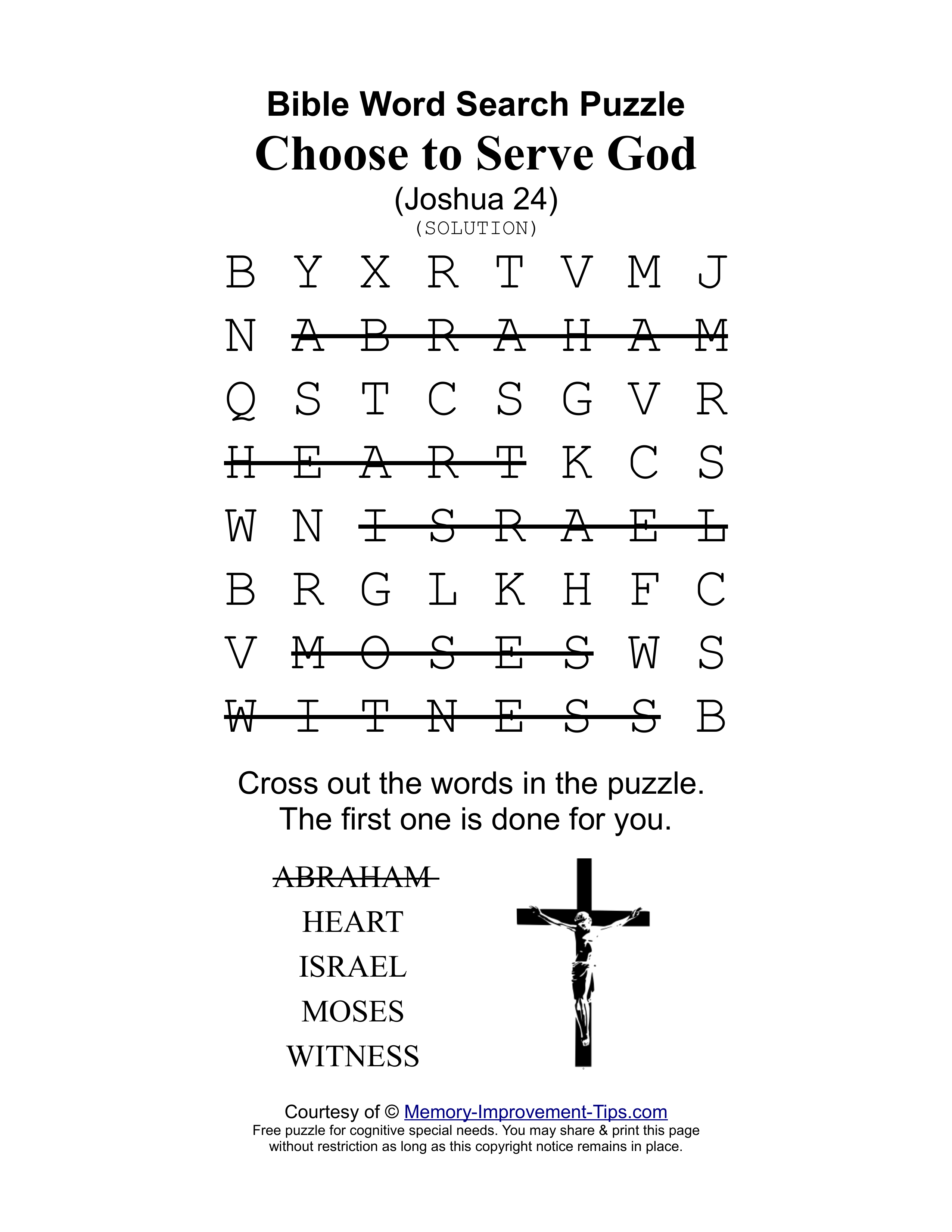 Choose to Serve God special needs word search printable solution