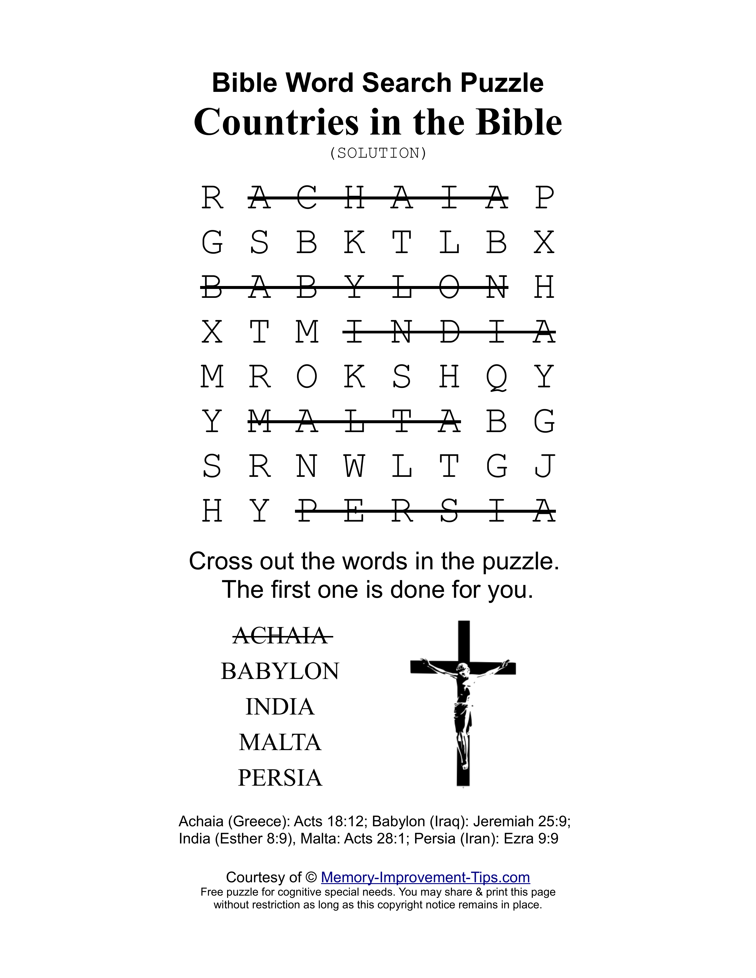 Countries in the Bible special needs word search printable solution