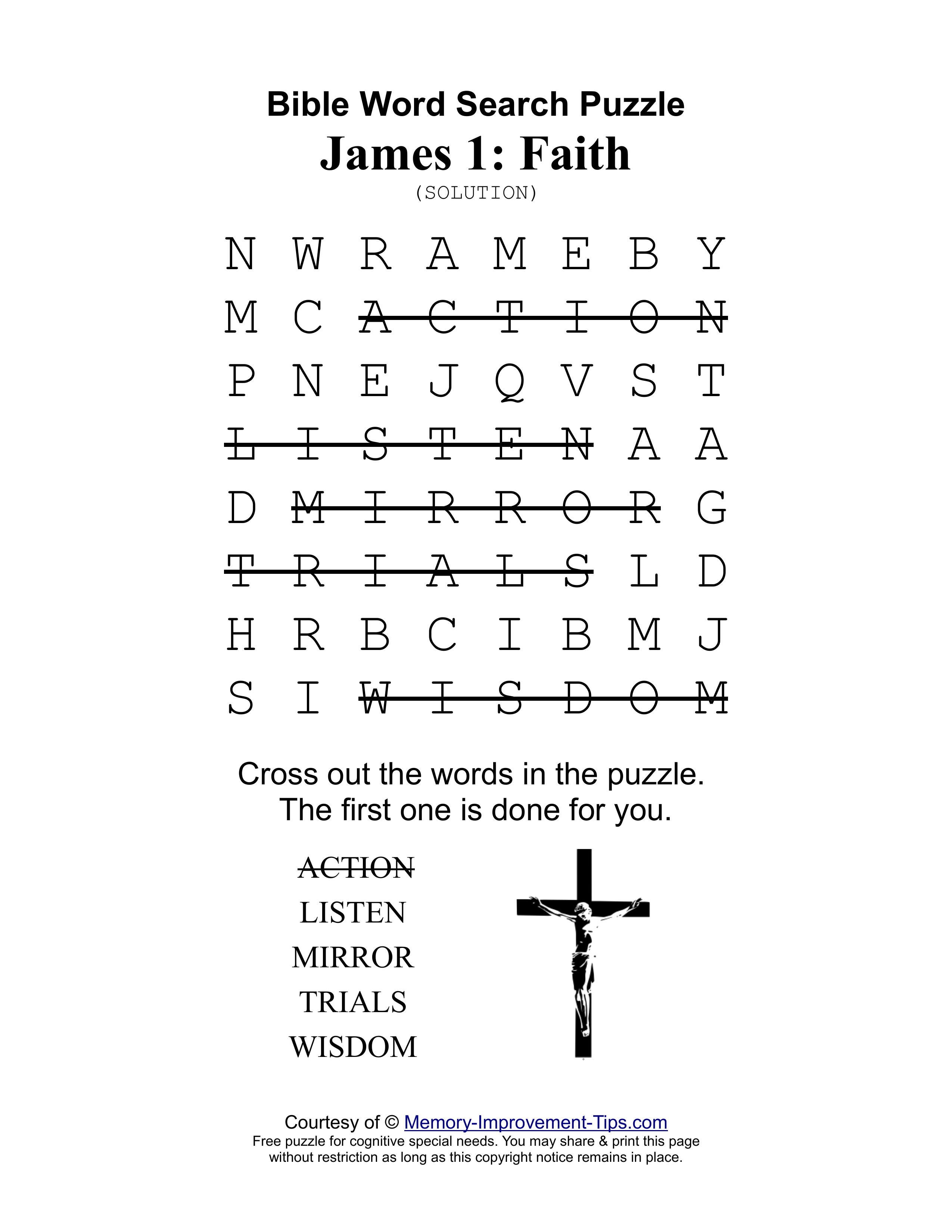 James 1: Faith special needs word search printable solution
