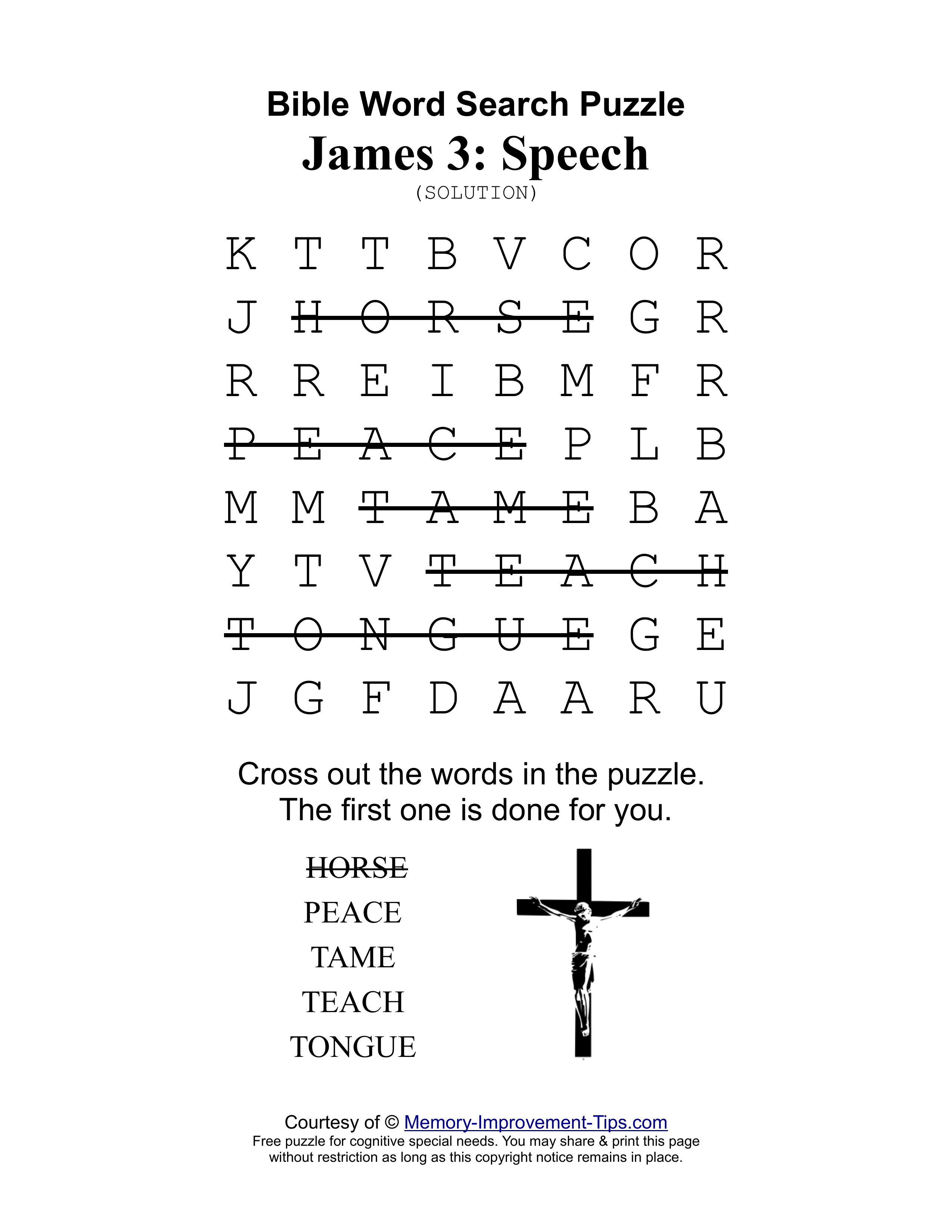 James 3: Speech special needs word search printable solution