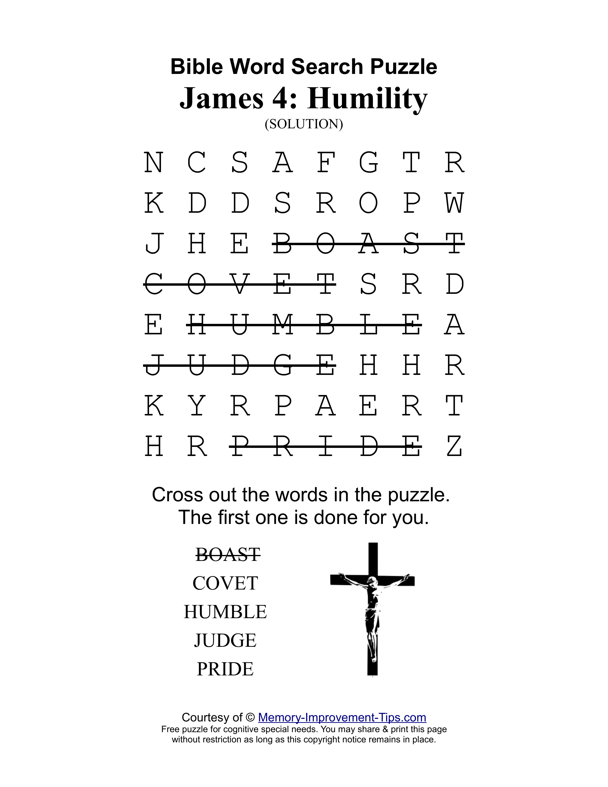 James 4: Humility special needs word search printable solution