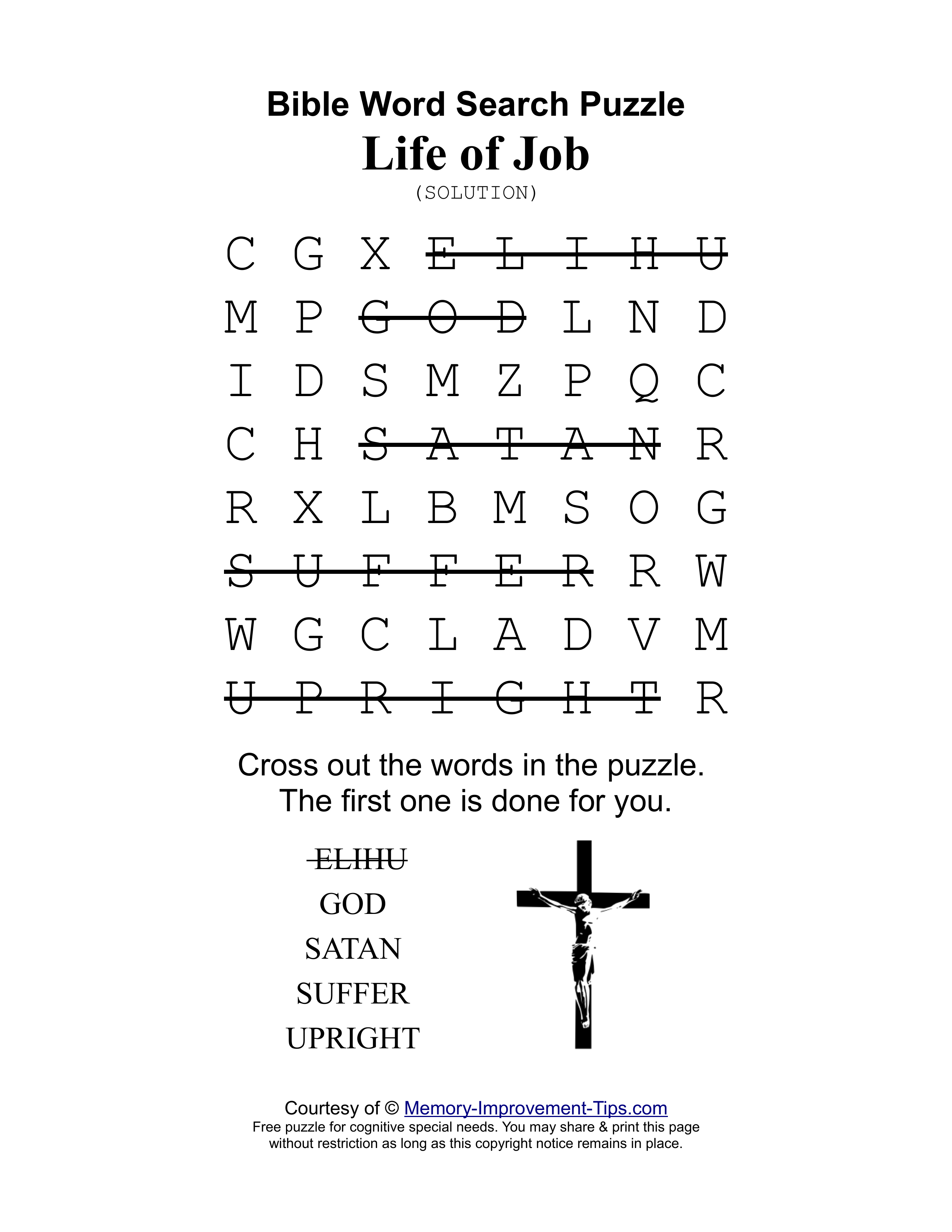 Life of Job special needs word search printable solution