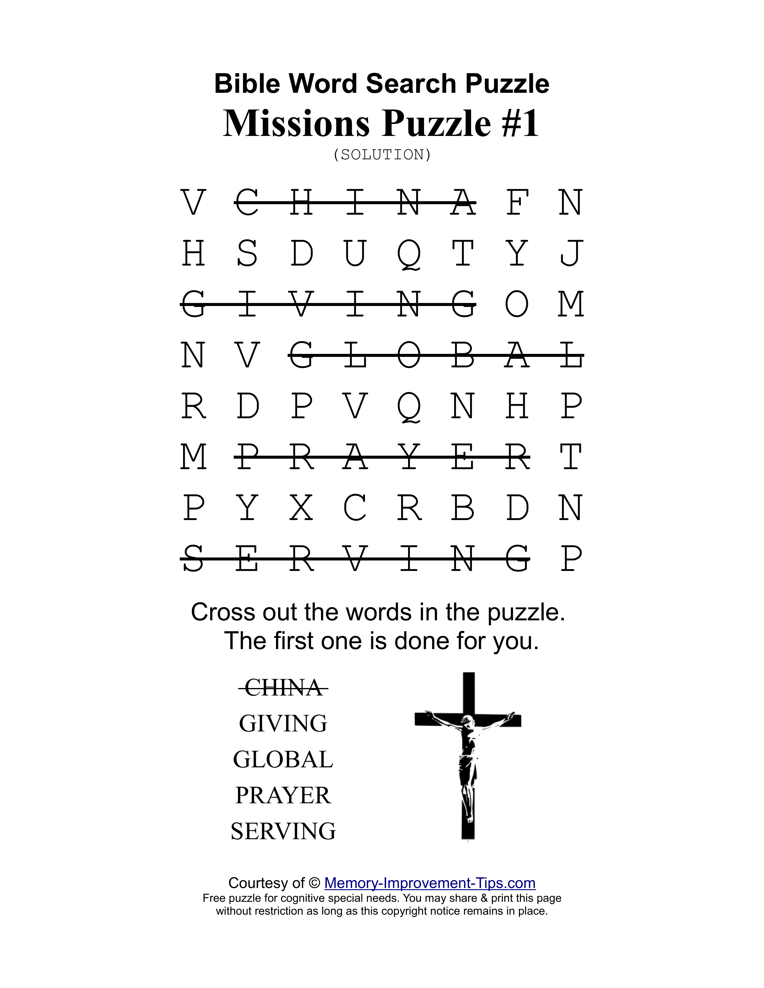 Missions #1 special needs word search printable solution