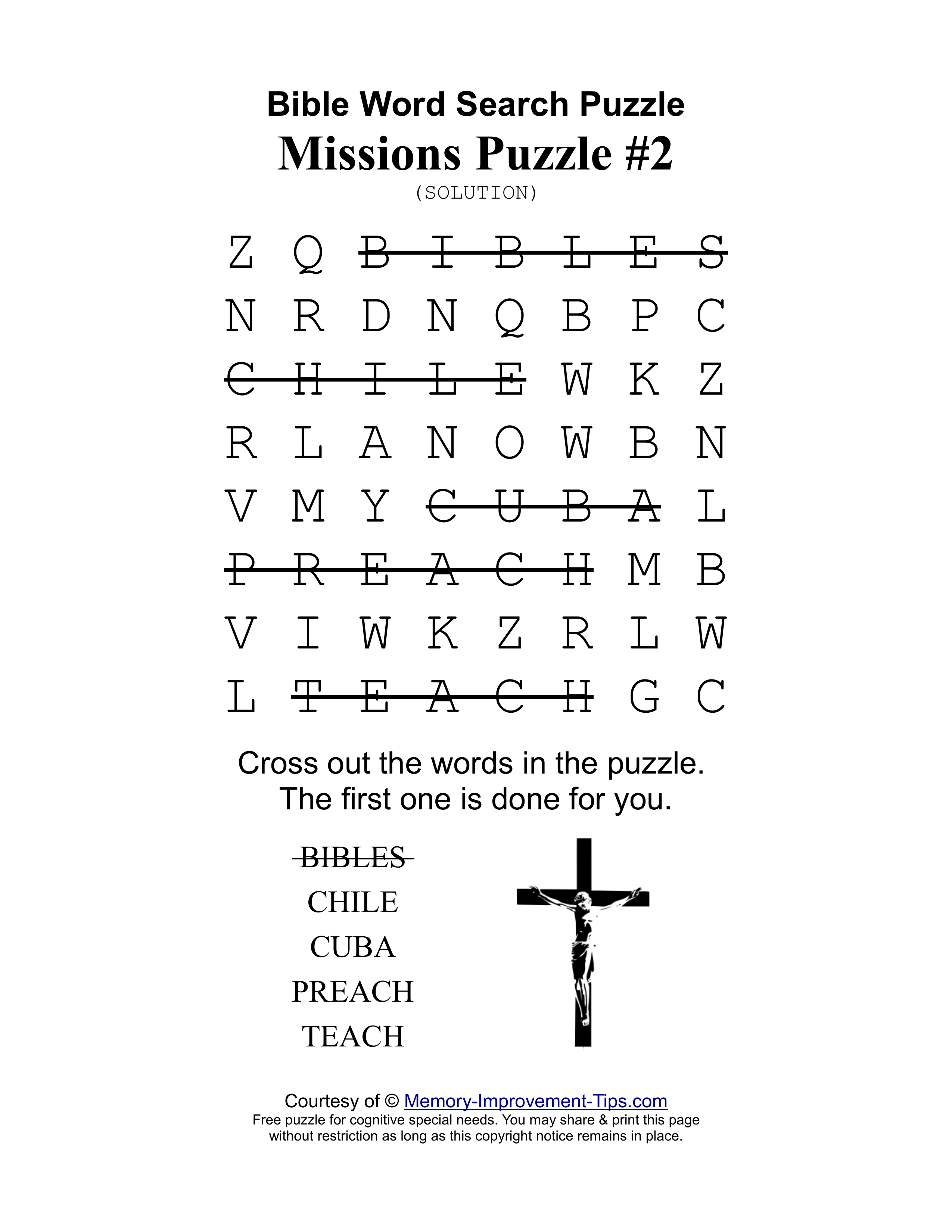 Missions #2 special needs word search printable solution