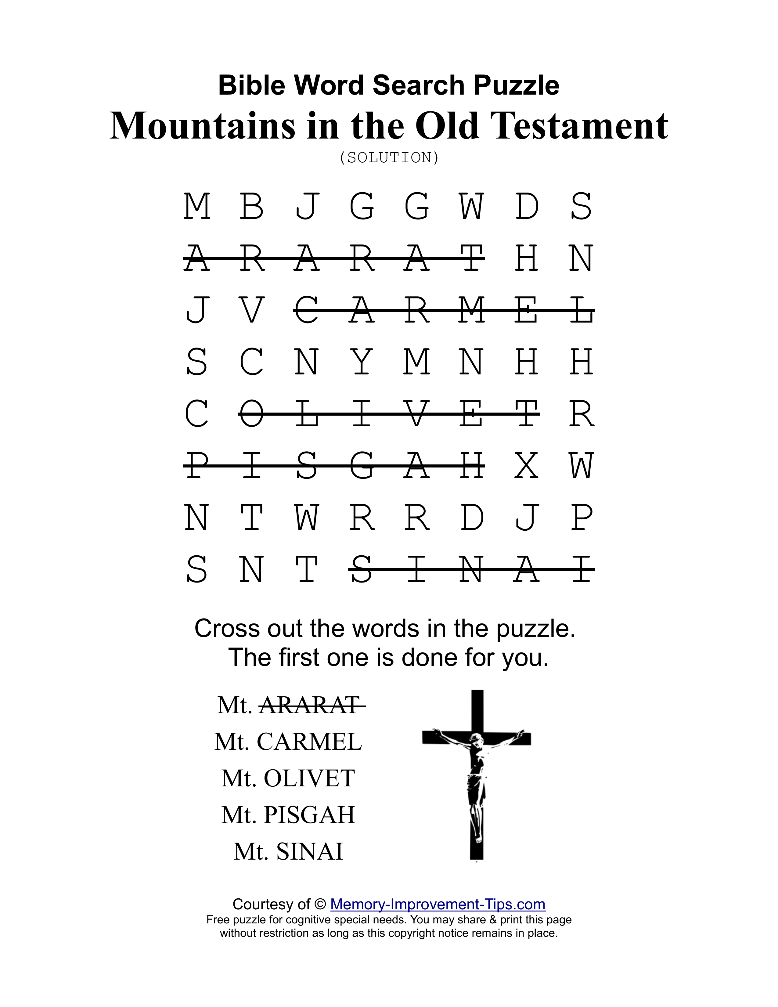 Mountains in the Old Testament special needs word search printable solution