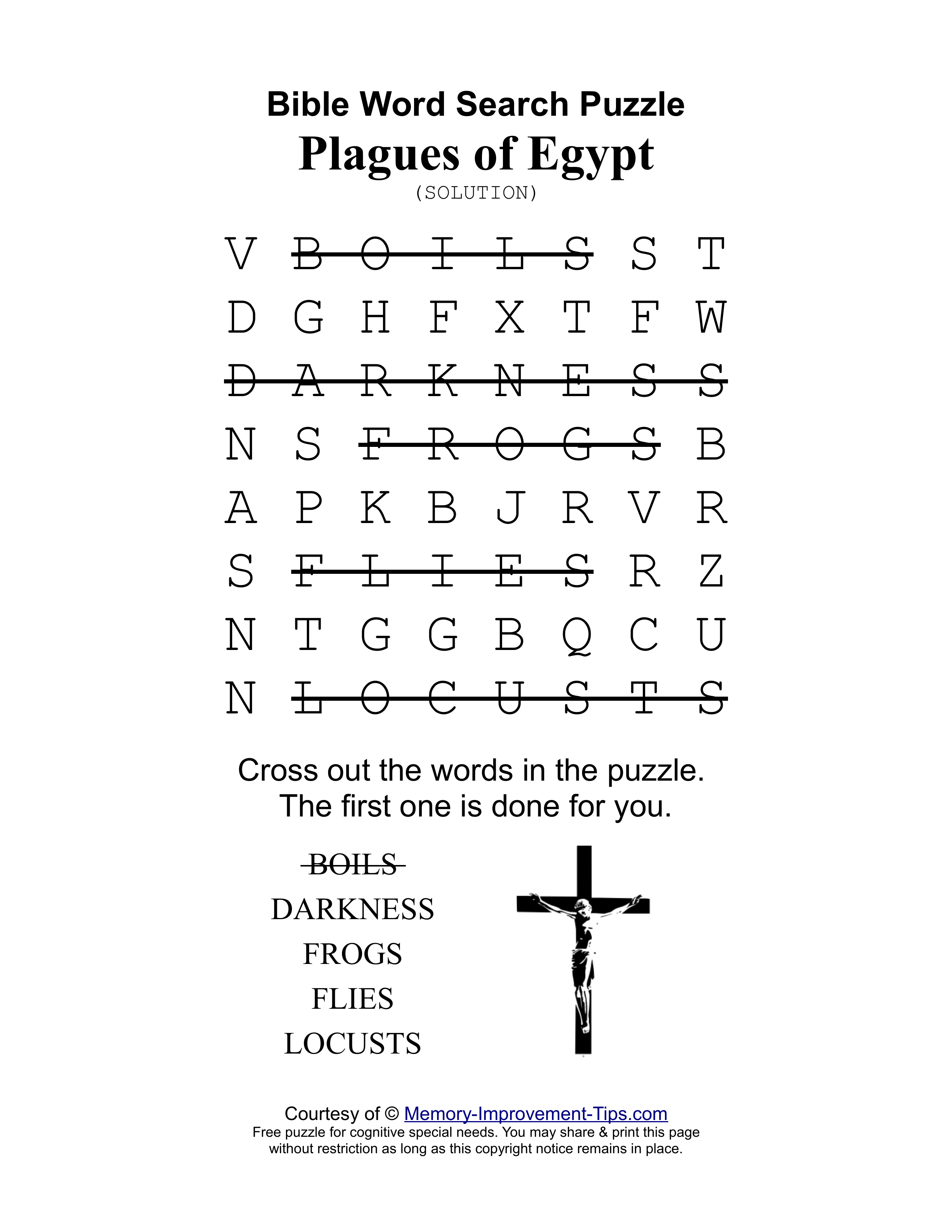 Plagues of Egypt special needs word search printable solution