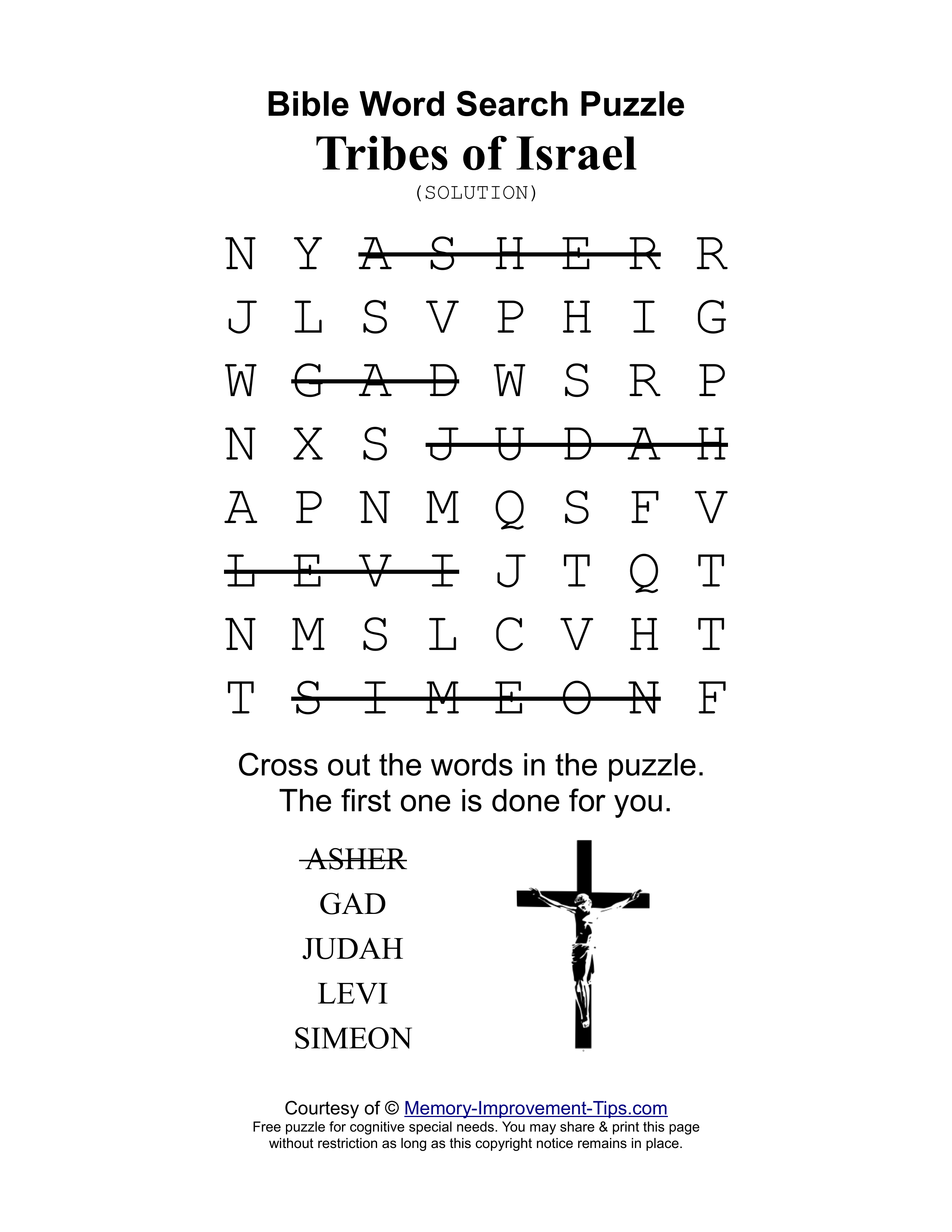 Tribes of Israel special needs word search printable solution