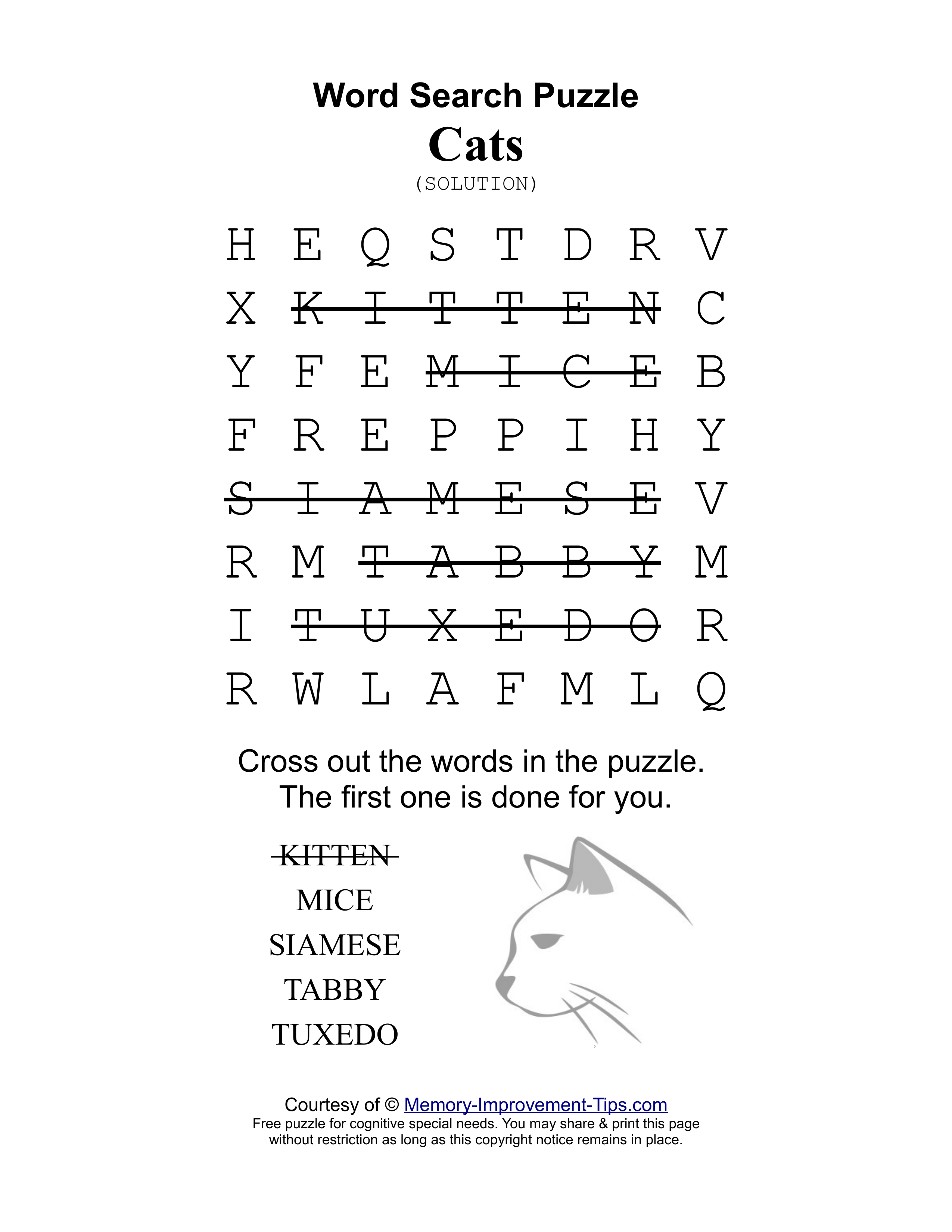 Cats special needs word search printable solution