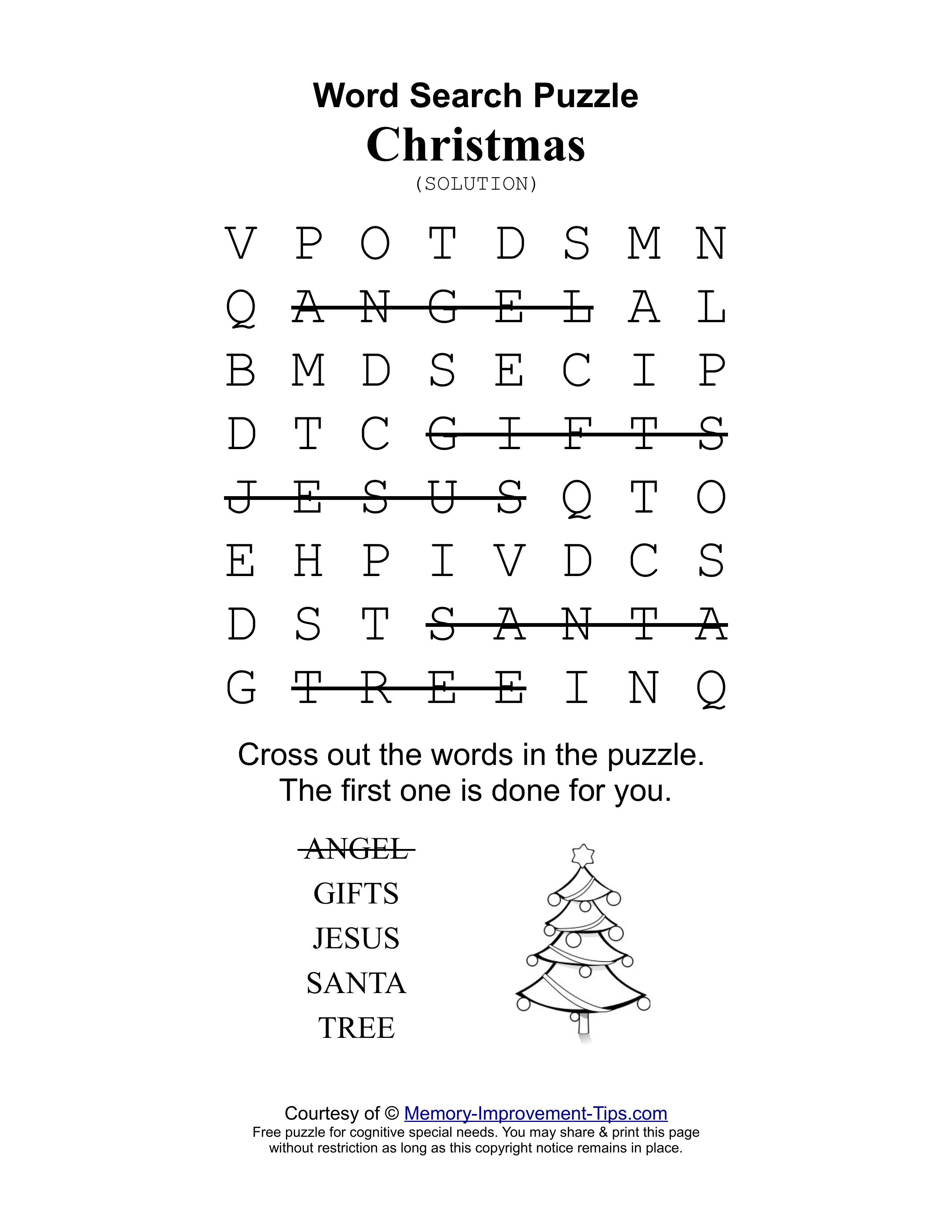 Christmas special needs word search printable solution