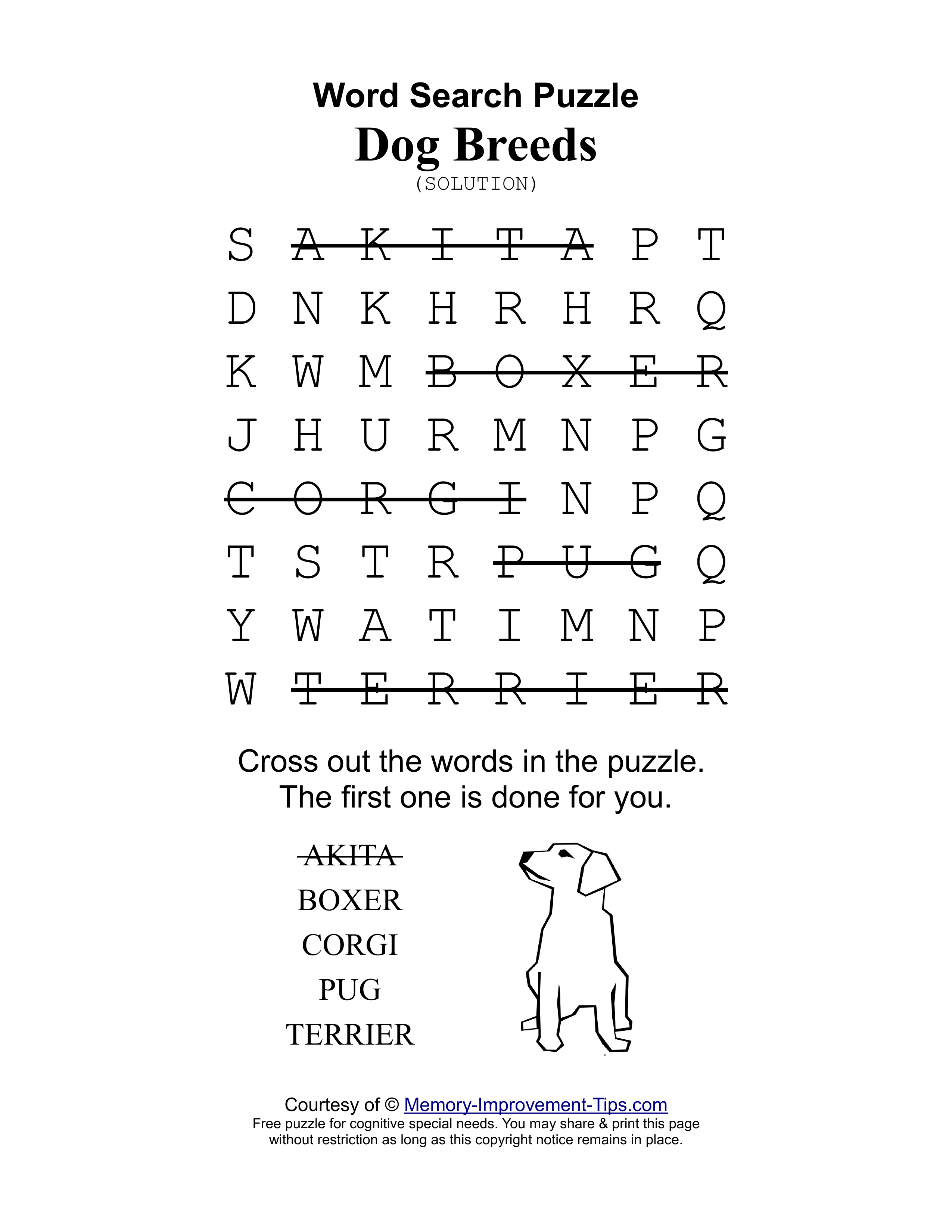 Dog Breeds special needs word search printable solution