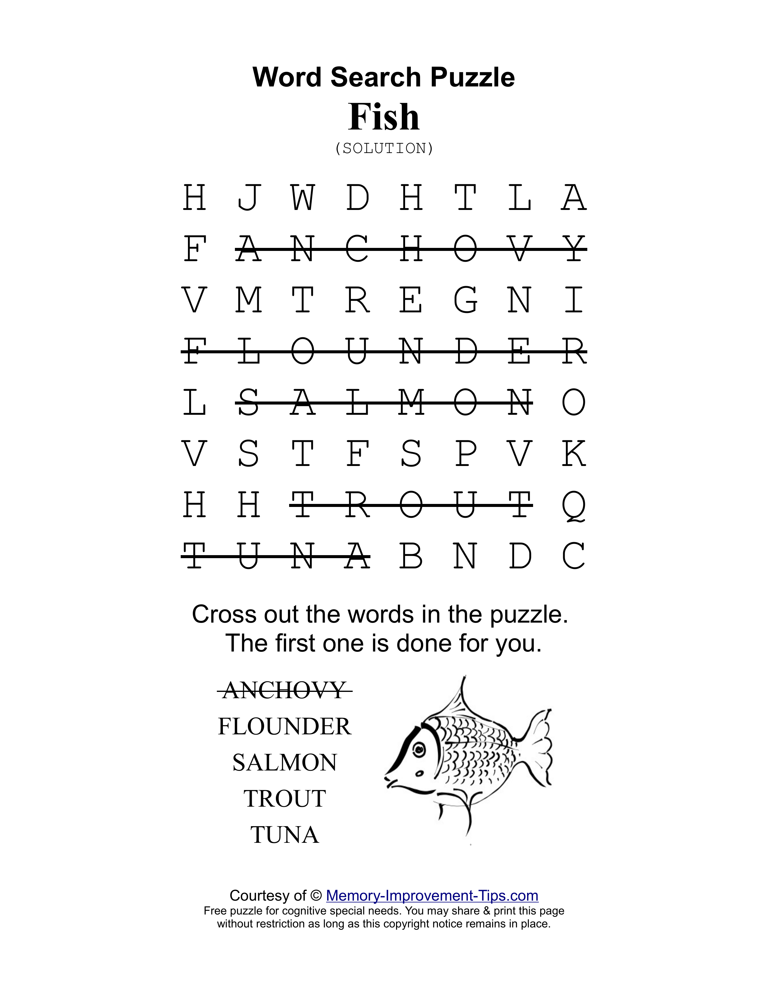 Fish special needs word search printable solution