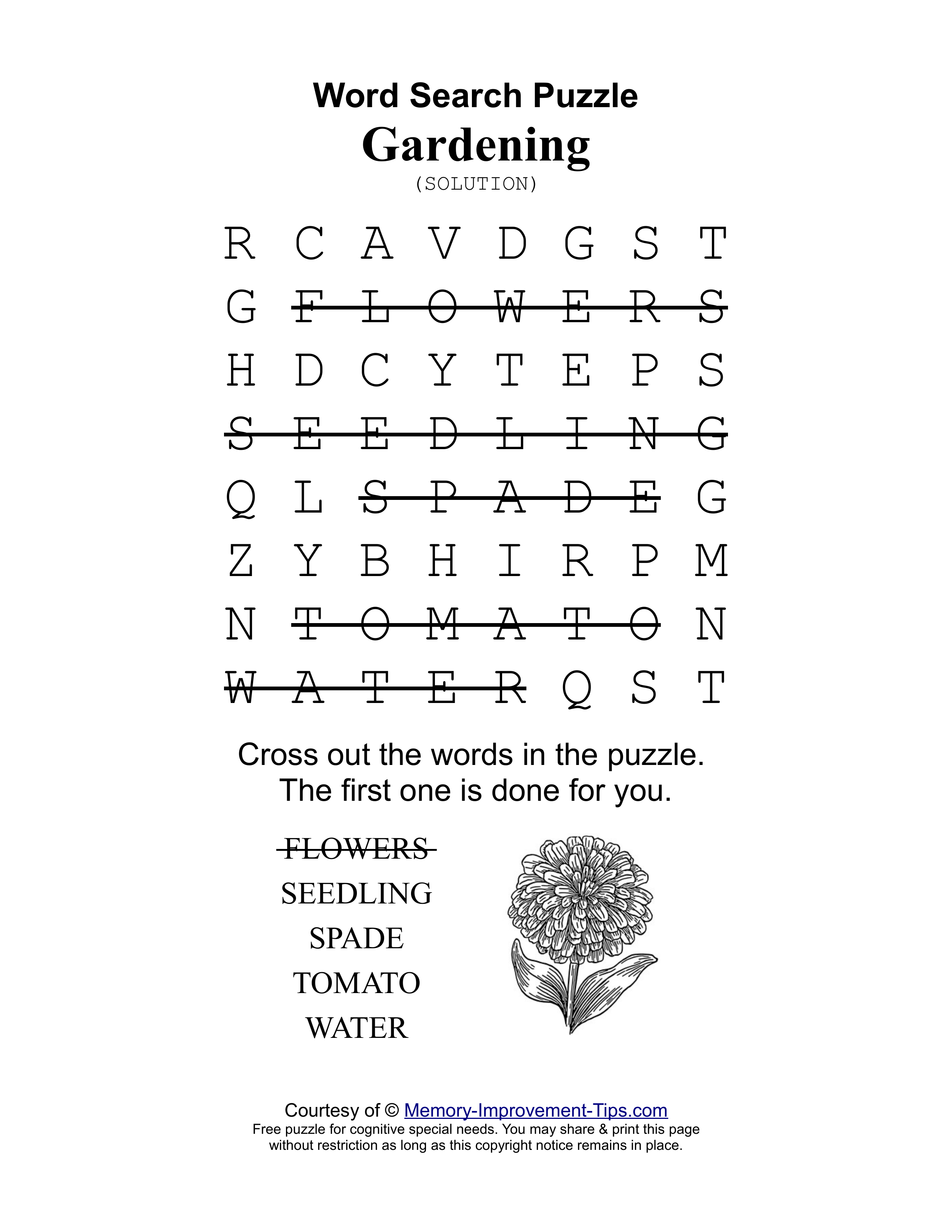 Gardening special needs word search printable solution
