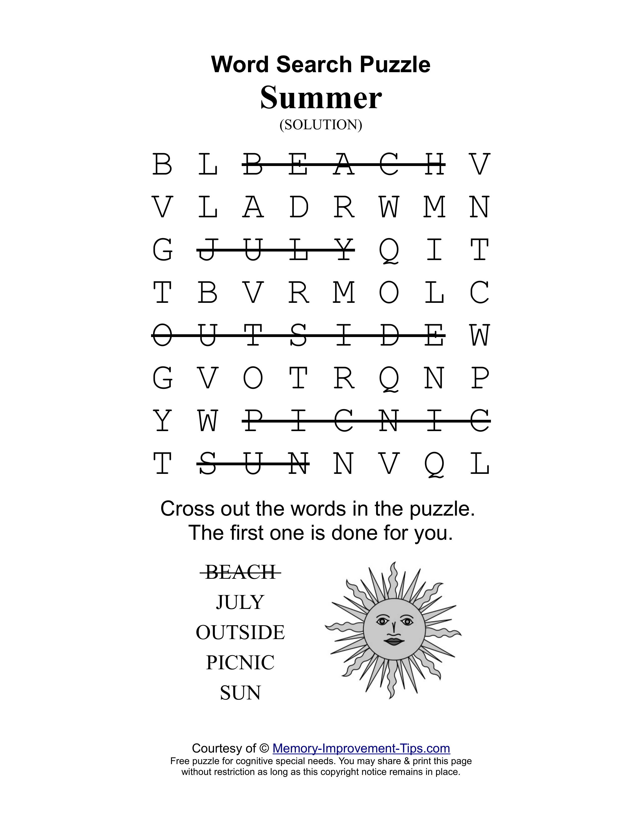 Summer special needs word search printable solution