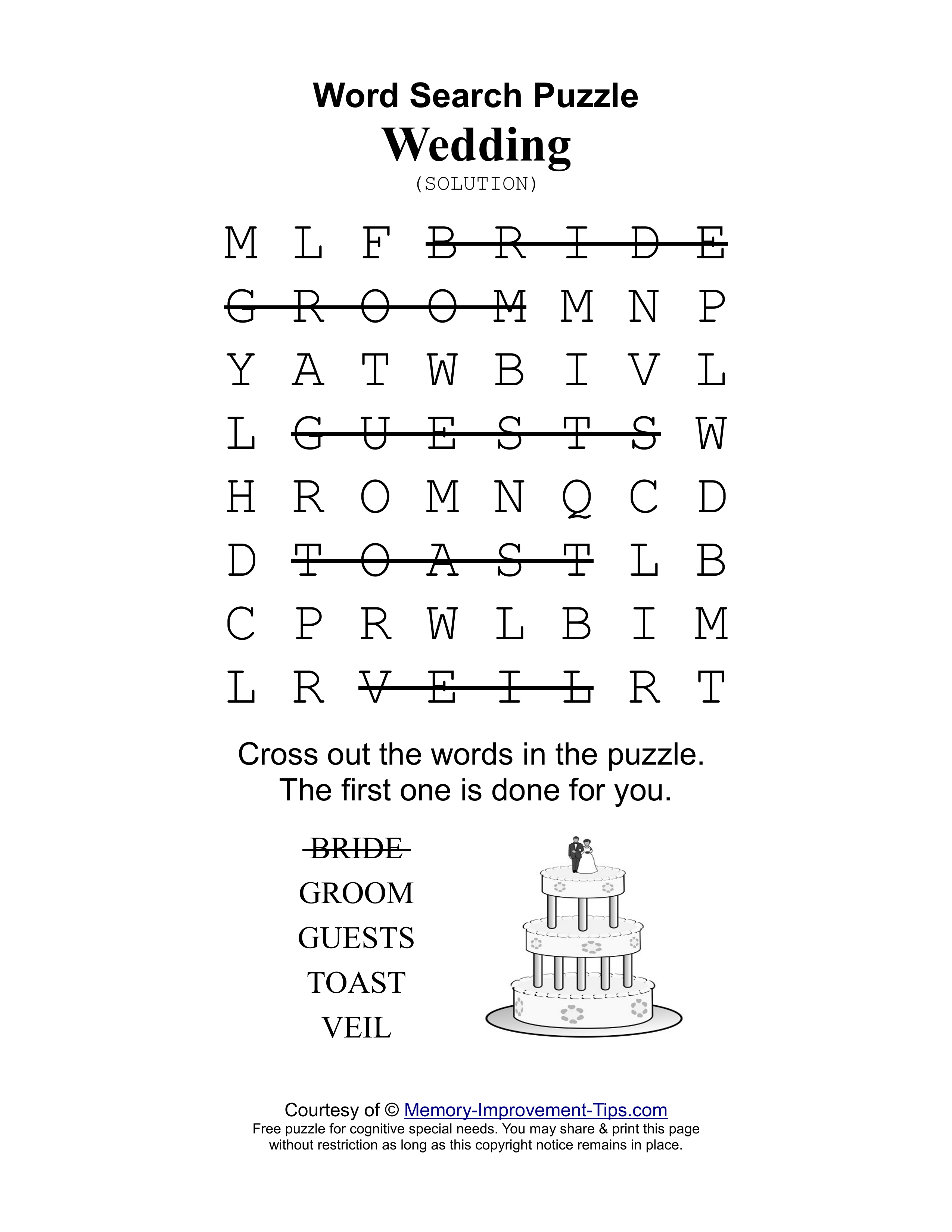Wedding special needs word search printable solution