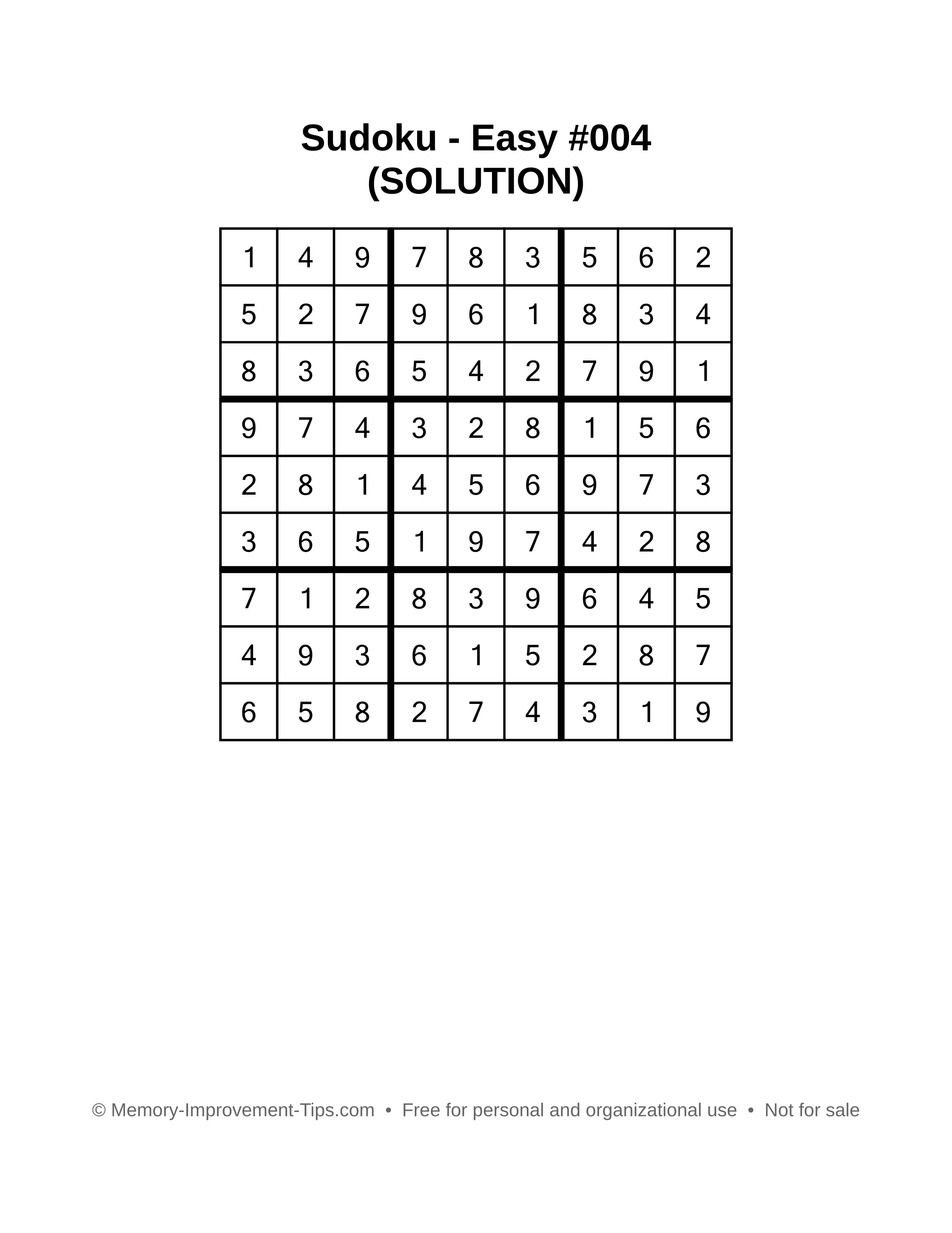 Printable Sudoku solution Easy #004