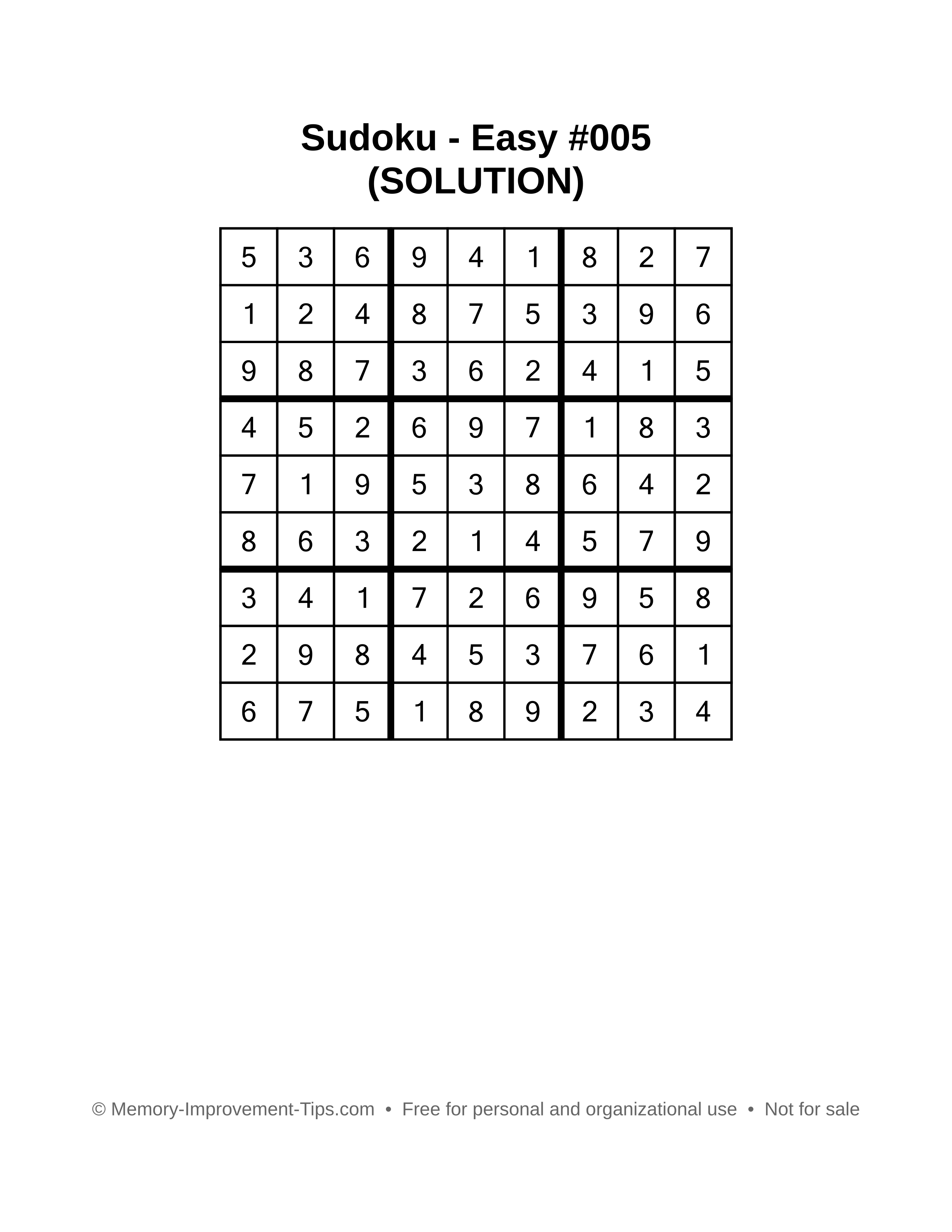 Printable Sudoku solution Easy #005