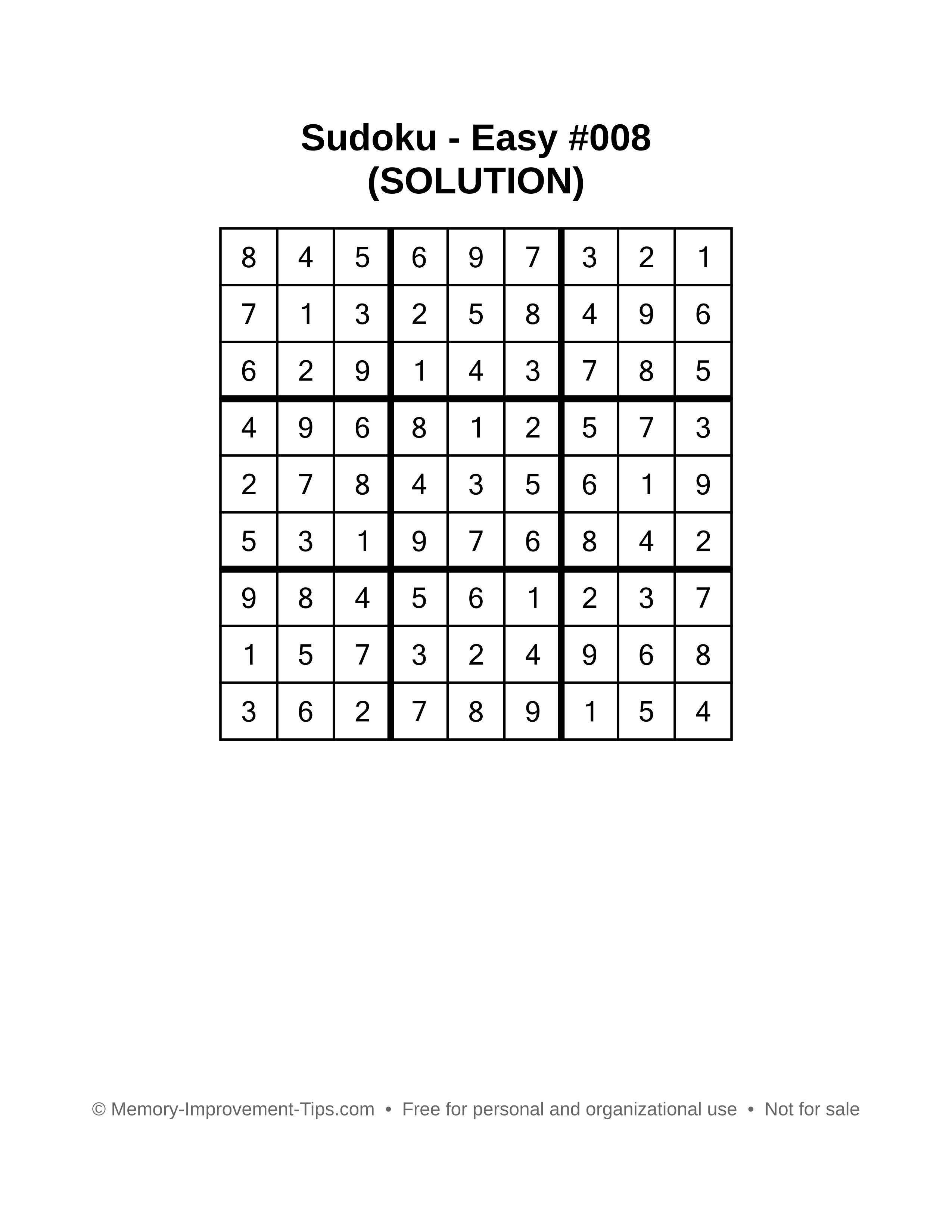 Printable Sudoku solution Easy #008