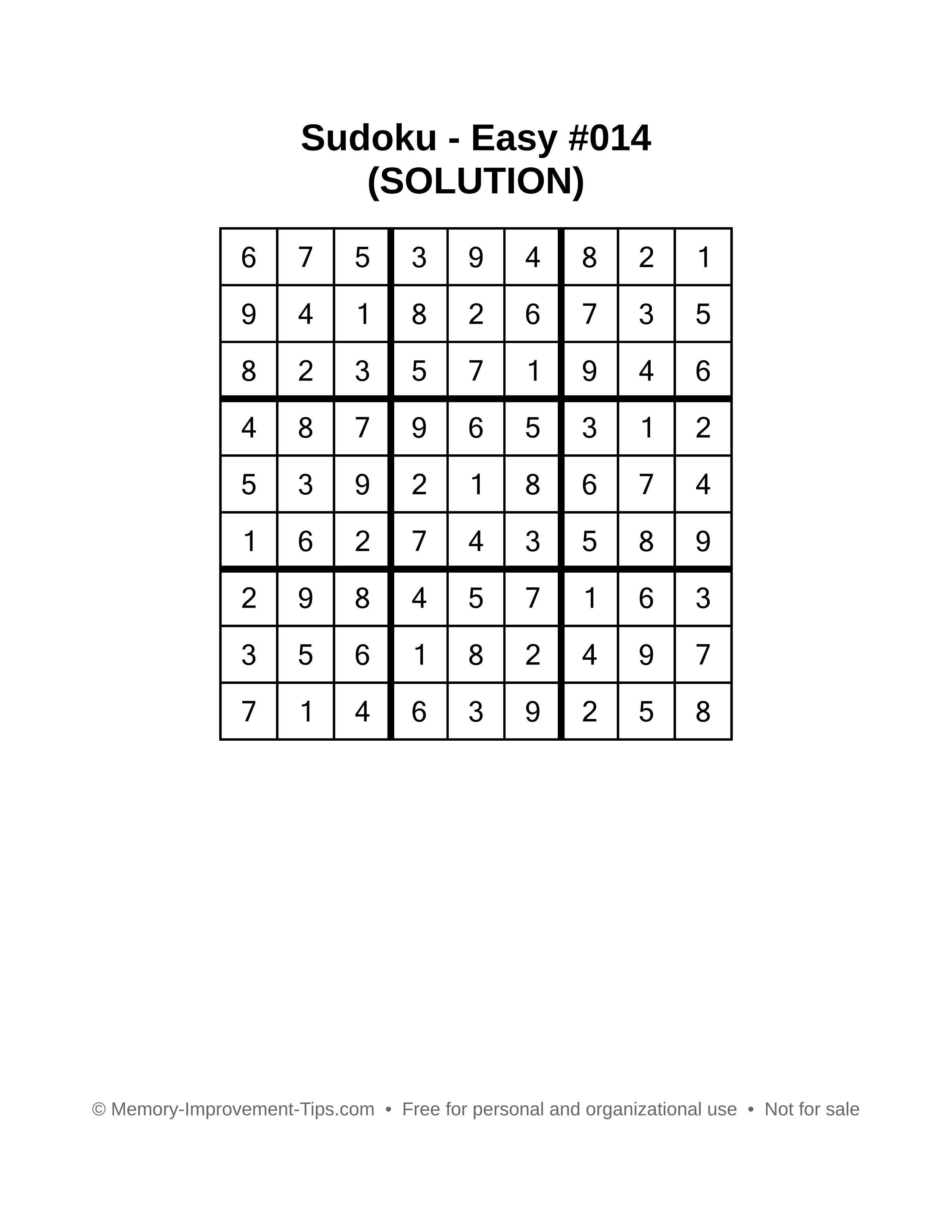 Printable Sudoku solution Easy #014